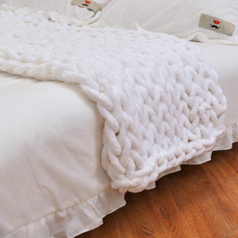 Chunky Knit Throw Blanket 48"*71", Hand Knitted Warm Chenille Blanket, Soft Thick Large Rope Knot Cable Crochet Blankets for Couch Bed Sofa, Ideal (Light Brown)
