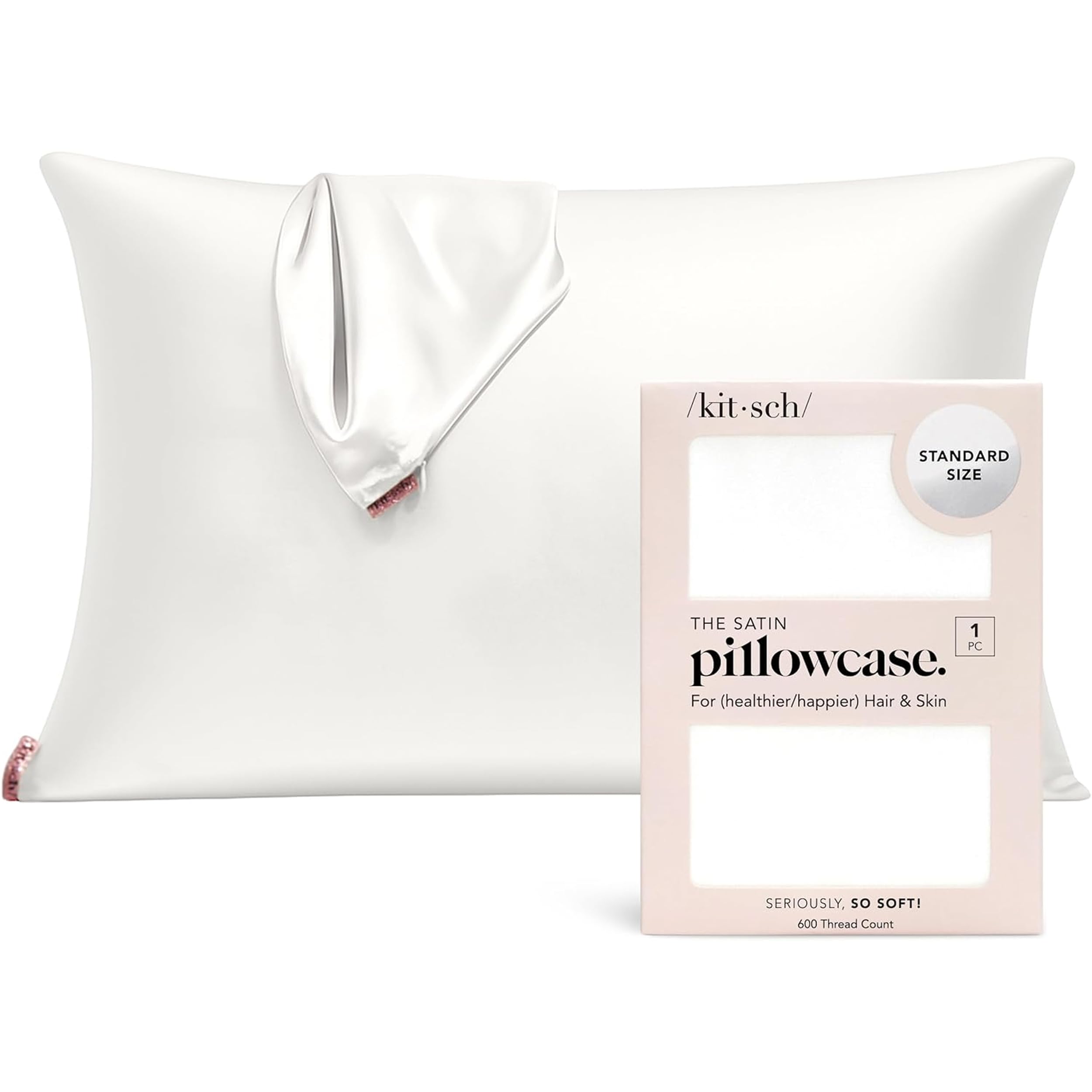 Kitsch Satin Pillowcase with Zipper for Hair & Skin - Softer Than Silk Pillow Cases, Smooth Cooling Satin Pillow Case, Wrinkle-Free, Machine Washable - Pillow Cases Standard Size (19x26), Ivory 2pcs