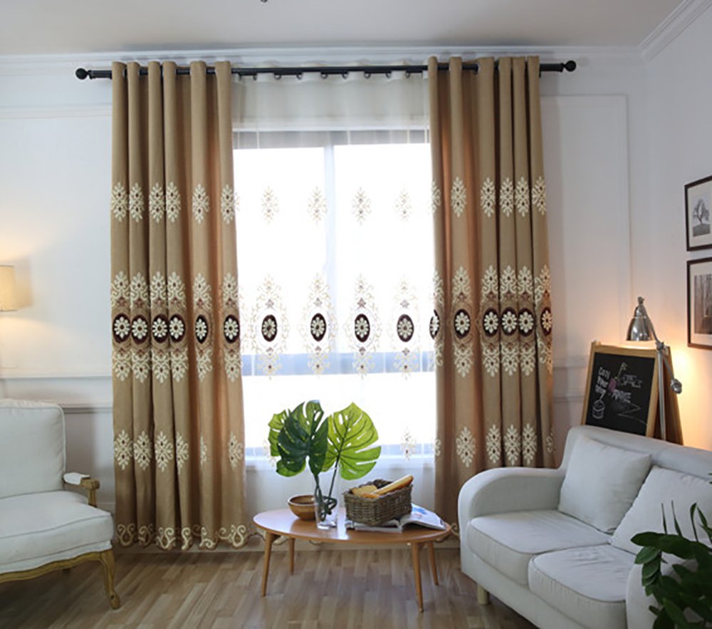 VOGOL Embroidered Curtains 84 inches Long Grommet Window Treatment Voile Panel Drape for Living Room Kitchen, Two Panels, W54 x L84 inch