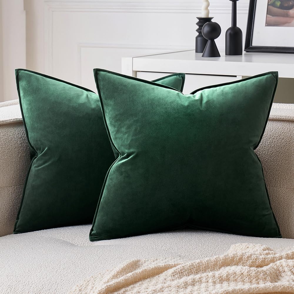 MIULEE Dark Coffee Velvet Throw Pillow Covers 22x22 Taupe Neutral Soft Decorative Solid Square Cushion Cases Pack of 2 Modern Luxury Home Decor for Couch, Sofa, Bedroom