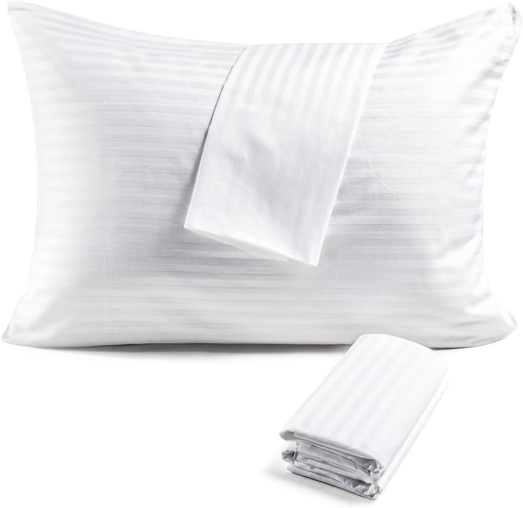 FAUNNA 600TC 100% Cotton Pillow Protectors, Queen Size (20x30), 4 Pack, Oeko-TEX Certified, Hotel Grade Pillow Cover with Silent Zipper, Zip Up Pillow Cases, White