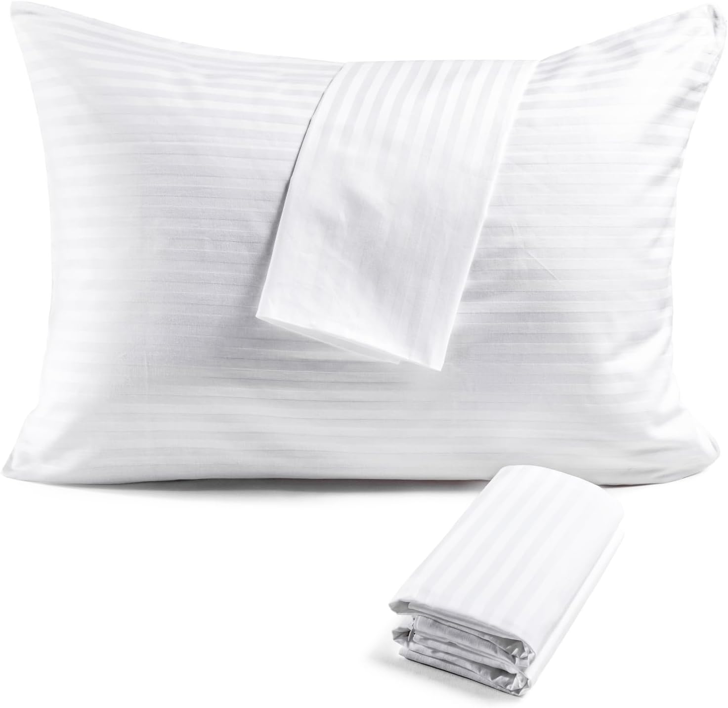 FAUNNA 600TC 100% Cotton Pillow Protectors, Queen Size (20x30), 4 Pack, Oeko-TEX Certified, Hotel Grade Pillow Cover with Silent Zipper, Zip Up Pillow Cases, White