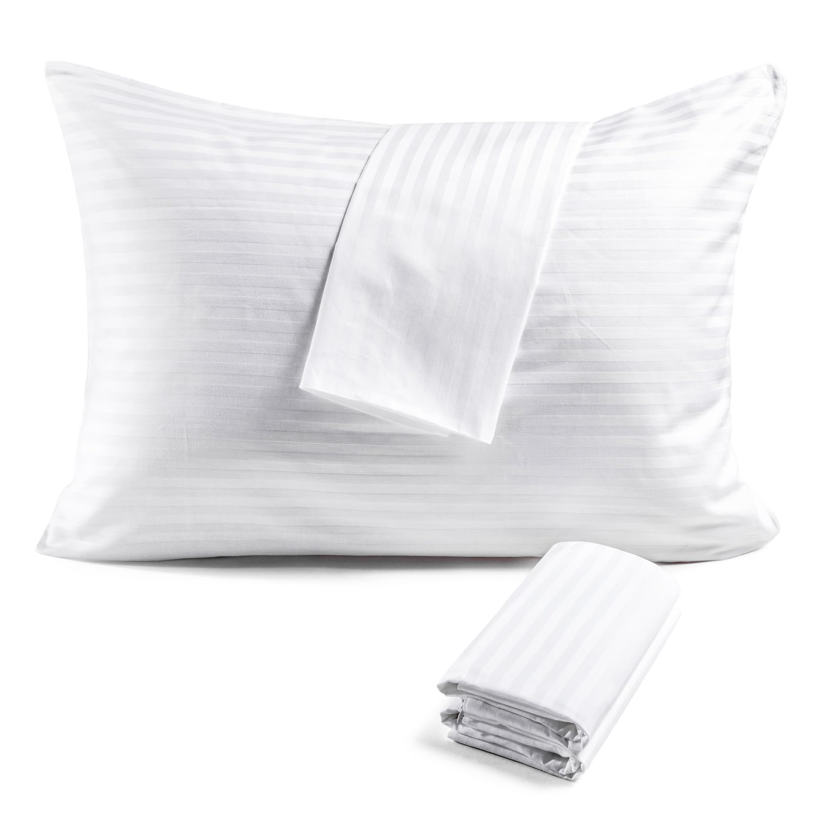 FAUNNA 600TC 100% Cotton Pillow Protectors, Queen Size (20x30), 4 Pack, Oeko-TEX Certified, Hotel Grade Pillow Cover with Silent Zipper, Zip Up Pillow Cases, White
