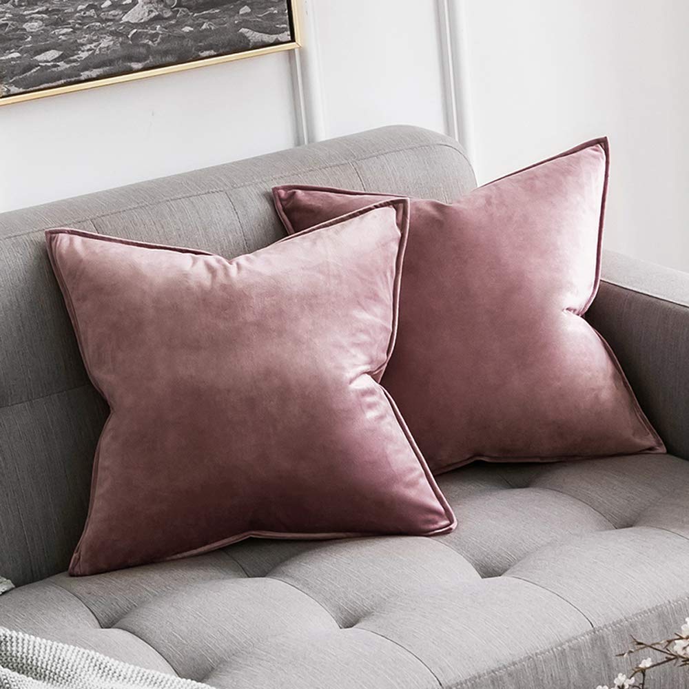 MIULEE Dark Coffee Velvet Throw Pillow Covers 22x22 Taupe Neutral Soft Decorative Solid Square Cushion Cases Pack of 2 Modern Luxury Home Decor for Couch, Sofa, Bedroom