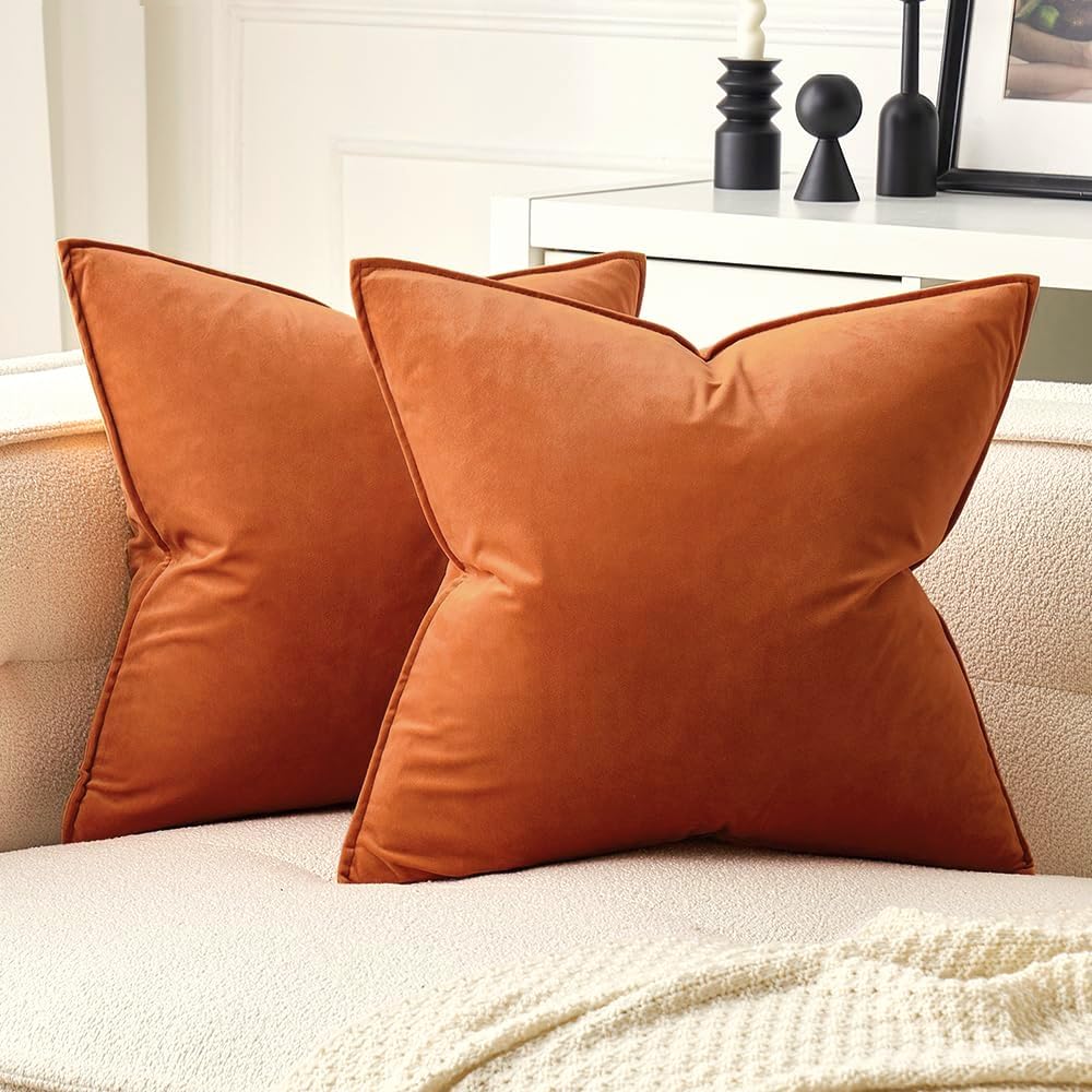 MIULEE Dark Coffee Velvet Throw Pillow Covers 22x22 Taupe Neutral Soft Decorative Solid Square Cushion Cases Pack of 2 Modern Luxury Home Decor for Couch, Sofa, Bedroom