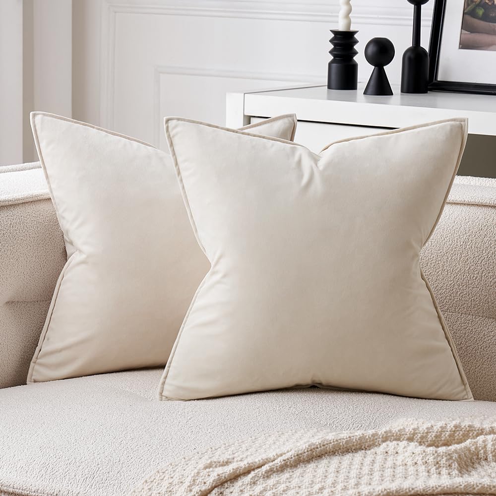 MIULEE Dark Coffee Velvet Throw Pillow Covers 22x22 Taupe Neutral Soft Decorative Solid Square Cushion Cases Pack of 2 Modern Luxury Home Decor for Couch, Sofa, Bedroom