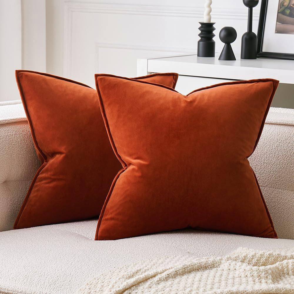MIULEE Dark Coffee Velvet Throw Pillow Covers 22x22 Taupe Neutral Soft Decorative Solid Square Cushion Cases Pack of 2 Modern Luxury Home Decor for Couch, Sofa, Bedroom