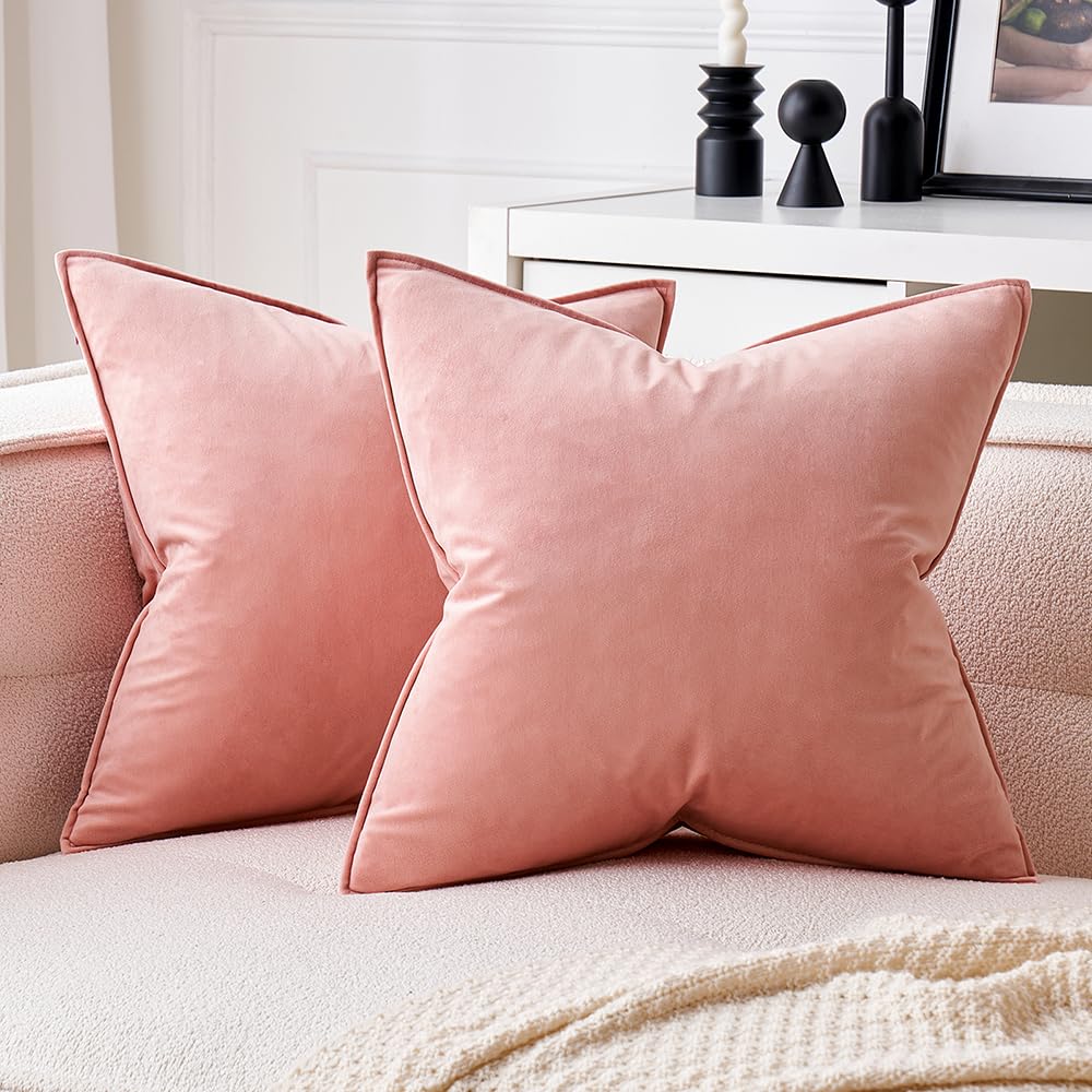 MIULEE Dark Coffee Velvet Throw Pillow Covers 22x22 Taupe Neutral Soft Decorative Solid Square Cushion Cases Pack of 2 Modern Luxury Home Decor for Couch, Sofa, Bedroom