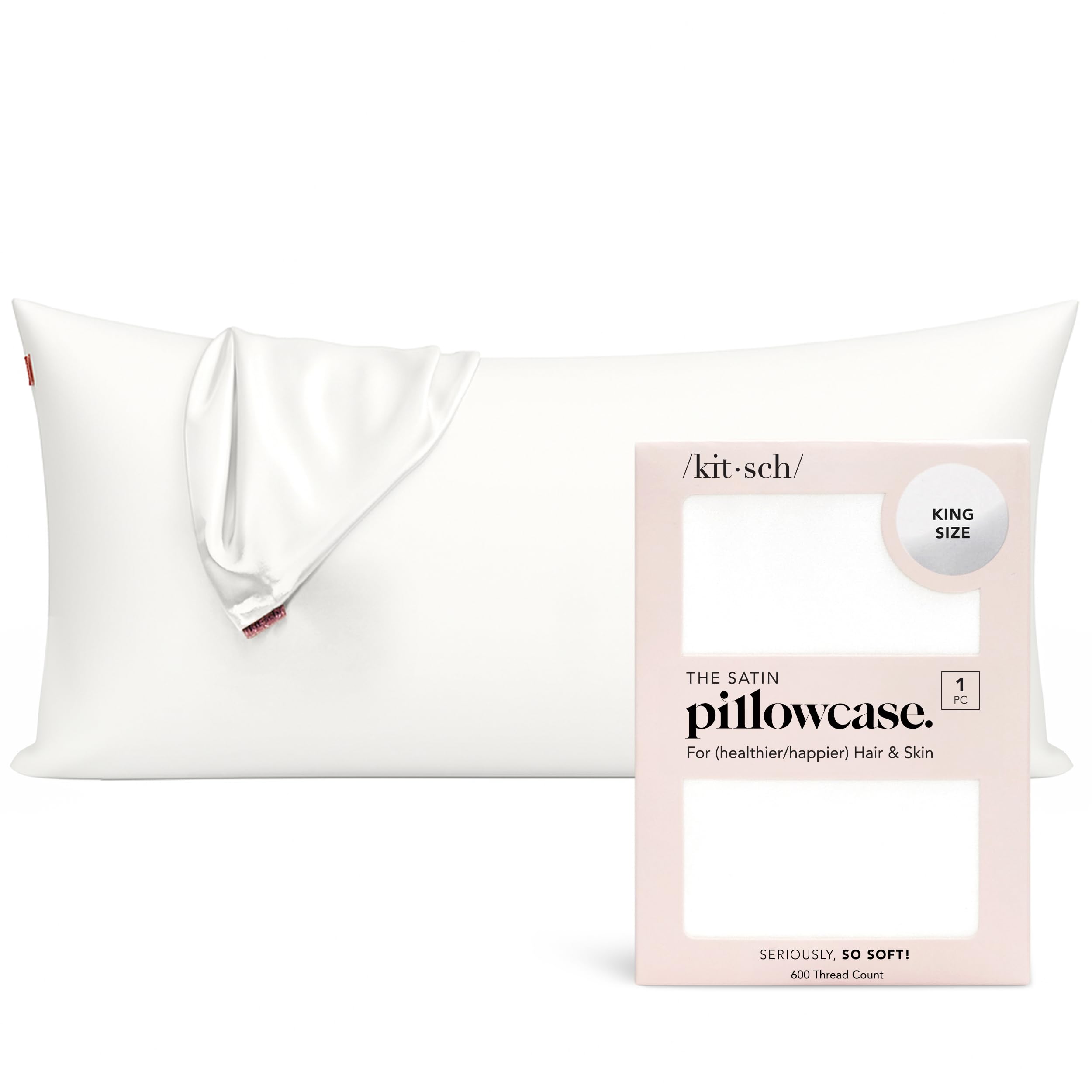 Kitsch Satin Pillowcase with Zipper for Hair & Skin - Softer Than Silk Pillow Cases, Smooth Cooling Satin Pillow Case, Wrinkle-Free, Machine Washable - Pillow Cases Standard Size (19x26), Ivory 2pcs