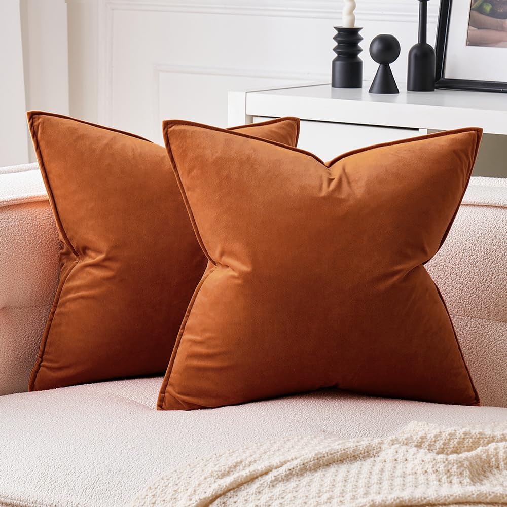 MIULEE Dark Coffee Velvet Throw Pillow Covers 22x22 Taupe Neutral Soft Decorative Solid Square Cushion Cases Pack of 2 Modern Luxury Home Decor for Couch, Sofa, Bedroom