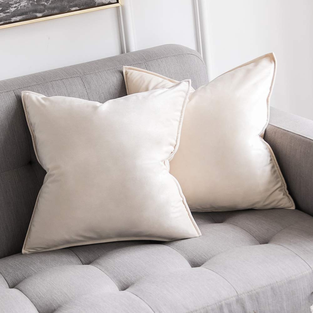 MIULEE Dark Coffee Velvet Throw Pillow Covers 22x22 Taupe Neutral Soft Decorative Solid Square Cushion Cases Pack of 2 Modern Luxury Home Decor for Couch, Sofa, Bedroom