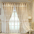 Amidoudou Luxury Modern Flower Curtains with Attached Valance - Double Layer Embroidered Curtains for Living Room & Bedroom (Beige, 54x84 Inch)