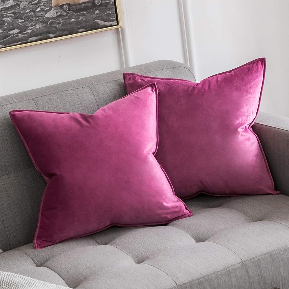 MIULEE Dark Coffee Velvet Throw Pillow Covers 22x22 Taupe Neutral Soft Decorative Solid Square Cushion Cases Pack of 2 Modern Luxury Home Decor for Couch, Sofa, Bedroom