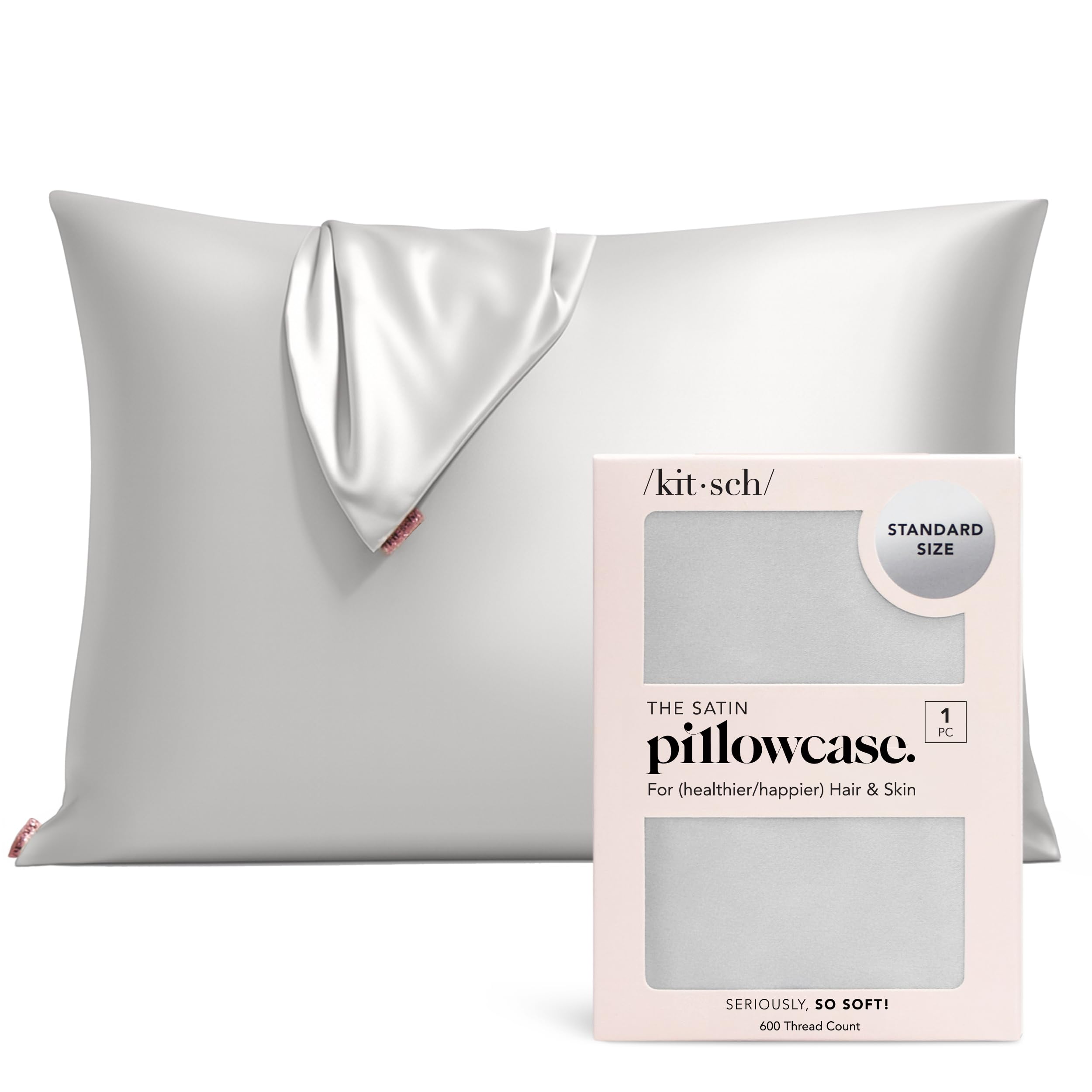 Kitsch Satin Pillowcase with Zipper for Hair & Skin - Softer Than Silk Pillow Cases, Smooth Cooling Satin Pillow Case, Wrinkle-Free, Machine Washable - Pillow Cases Standard Size (19x26), Ivory 2pcs