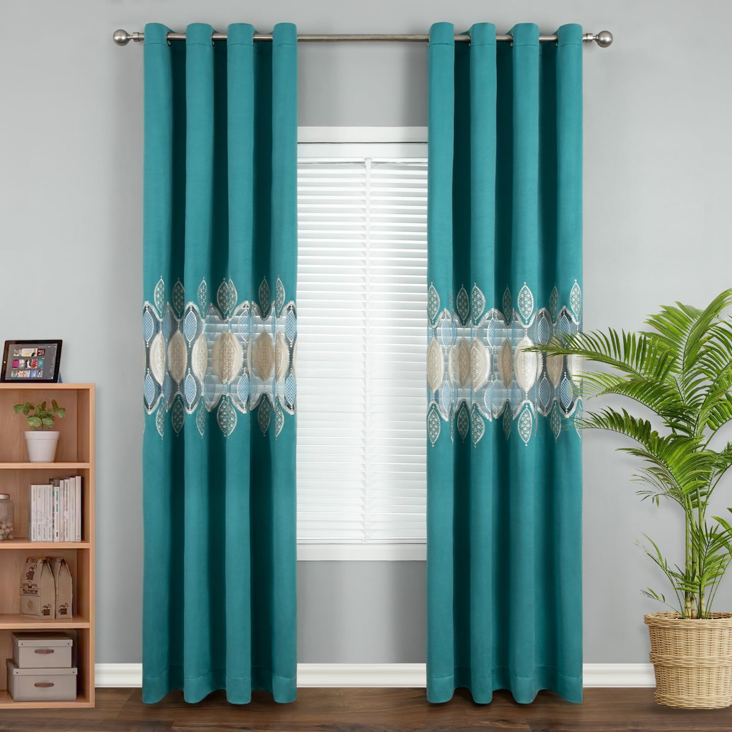 VOGOL Embroidered Curtains 84 inches Long Grommet Window Treatment Voile Panel Drape for Living Room Kitchen, Two Panels, W54 x L84 inch