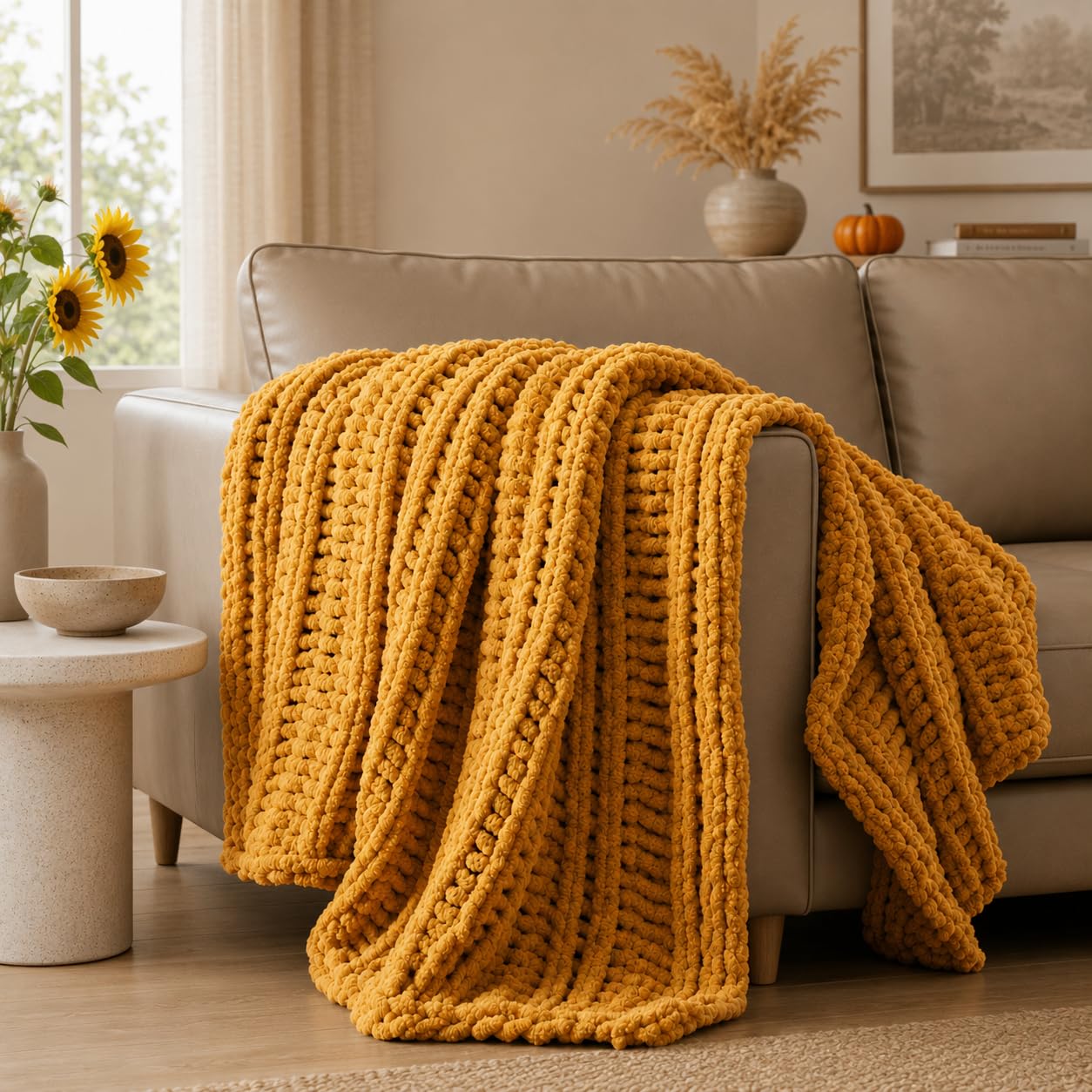 Battilo Chunky Knit Throw Blanket for Couch, Hand Made Chenille Throw Blanket, Super Soft Warm Cozy Taupe Blanket for Bed, Sofa, Living Room, 50"x60"