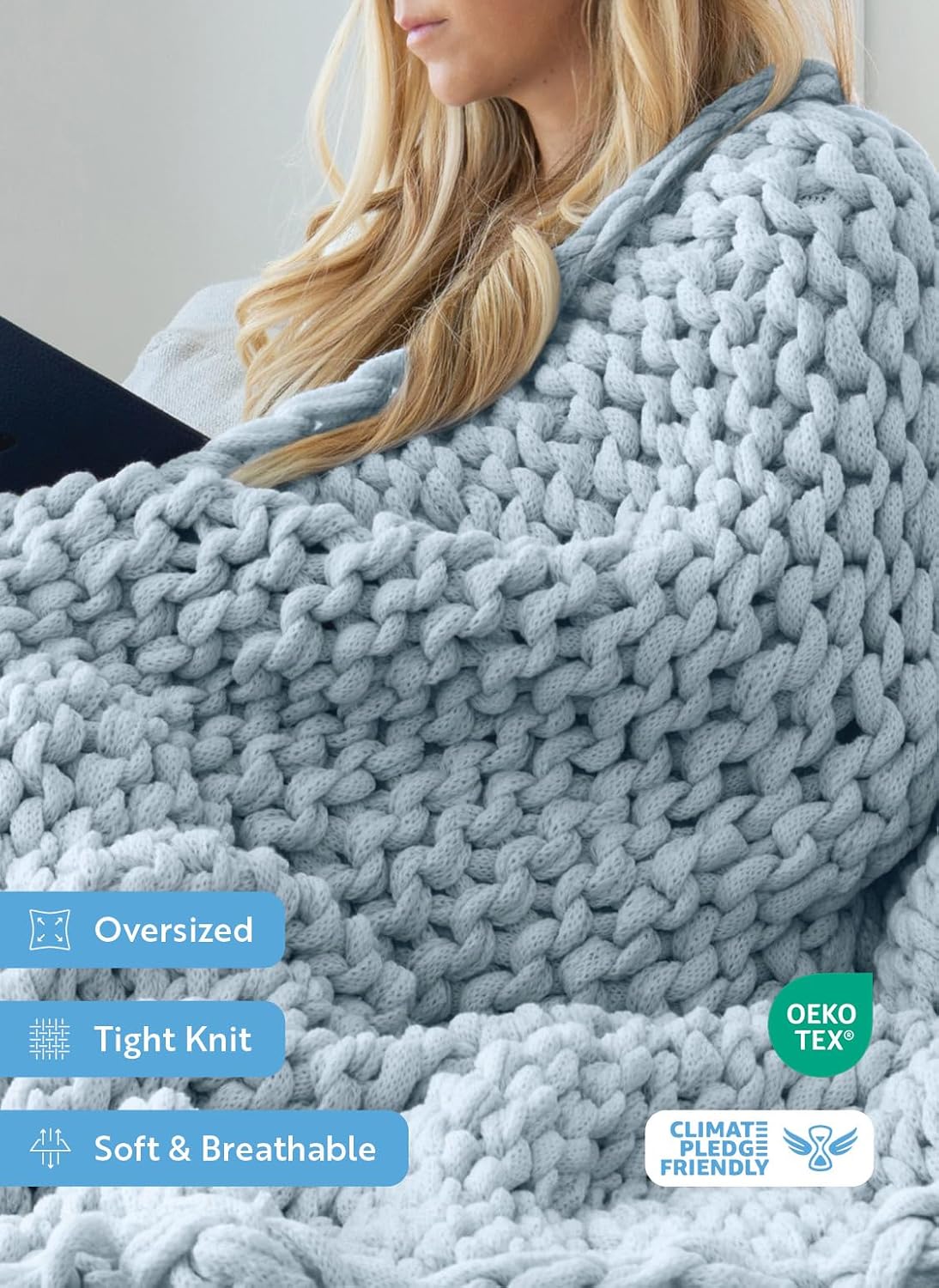 Linen Market Beddings Oversized Chunky Knit Throw Blanket-100% Ultra-Soft Acrylic Hypoallergenic - 47'' x 59'' Cozy Home Accent for Snuggling, Lounging, and Stylish Décor (Light Blue)