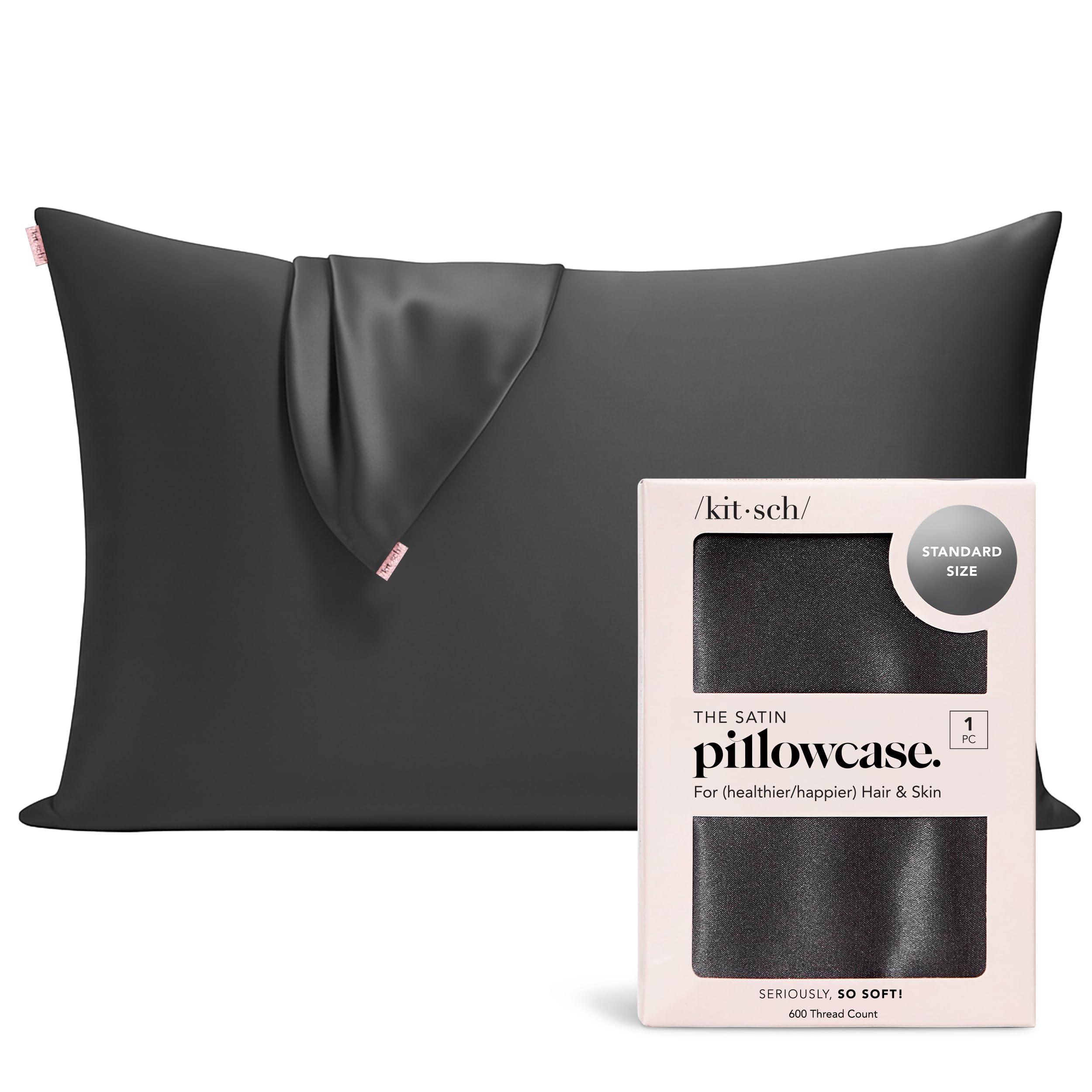 Kitsch Satin Pillowcase with Zipper for Hair & Skin - Softer Than Silk Pillow Cases, Smooth Cooling Satin Pillow Case, Wrinkle-Free, Machine Washable - Pillow Cases Standard Size (19x26), Ivory 2pcs