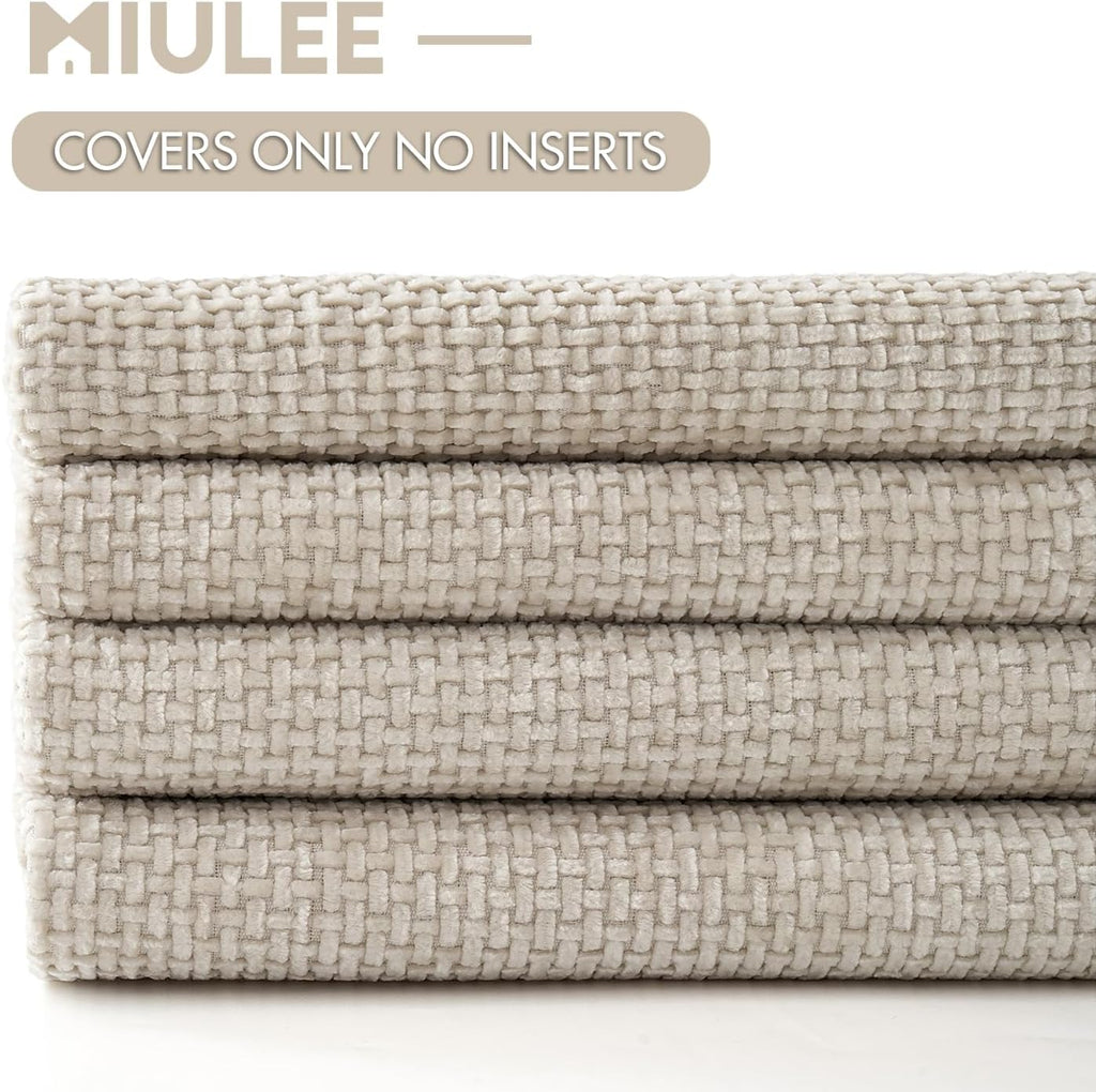 MIULEE Pack of 4 Couch Throw Pillow Covers 20x20 Inch Cream Soft Decorative Chenille Pillow Covers Farmhouse Accent Cushion Covers for Boho Spring Home Decor Sofa Bedroom Living Room