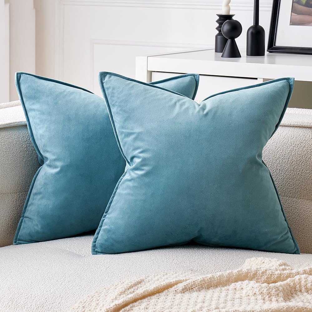 MIULEE Dark Coffee Velvet Throw Pillow Covers 22x22 Taupe Neutral Soft Decorative Solid Square Cushion Cases Pack of 2 Modern Luxury Home Decor for Couch, Sofa, Bedroom
