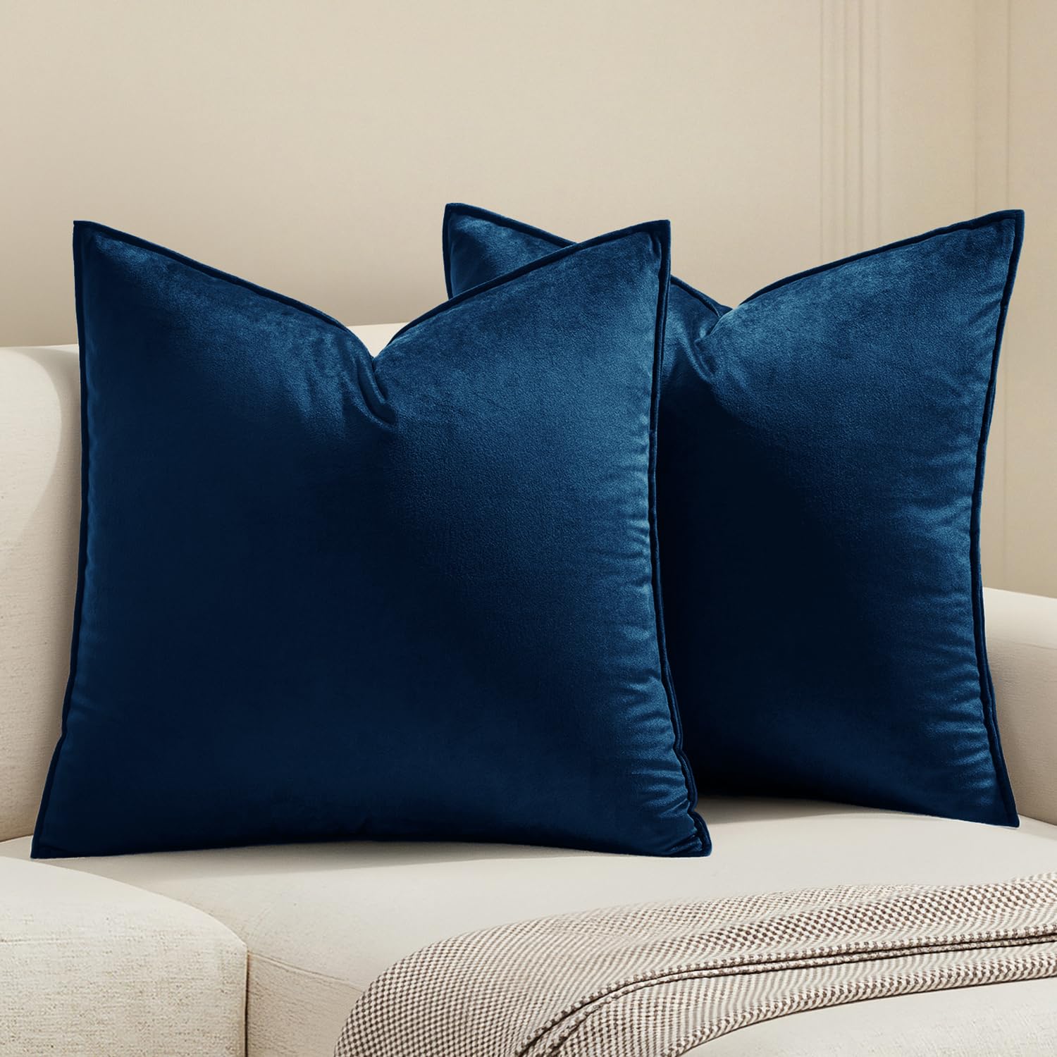 MIULEE Dark Coffee Velvet Throw Pillow Covers 22x22 Taupe Neutral Soft Decorative Solid Square Cushion Cases Pack of 2 Modern Luxury Home Decor for Couch, Sofa, Bedroom
