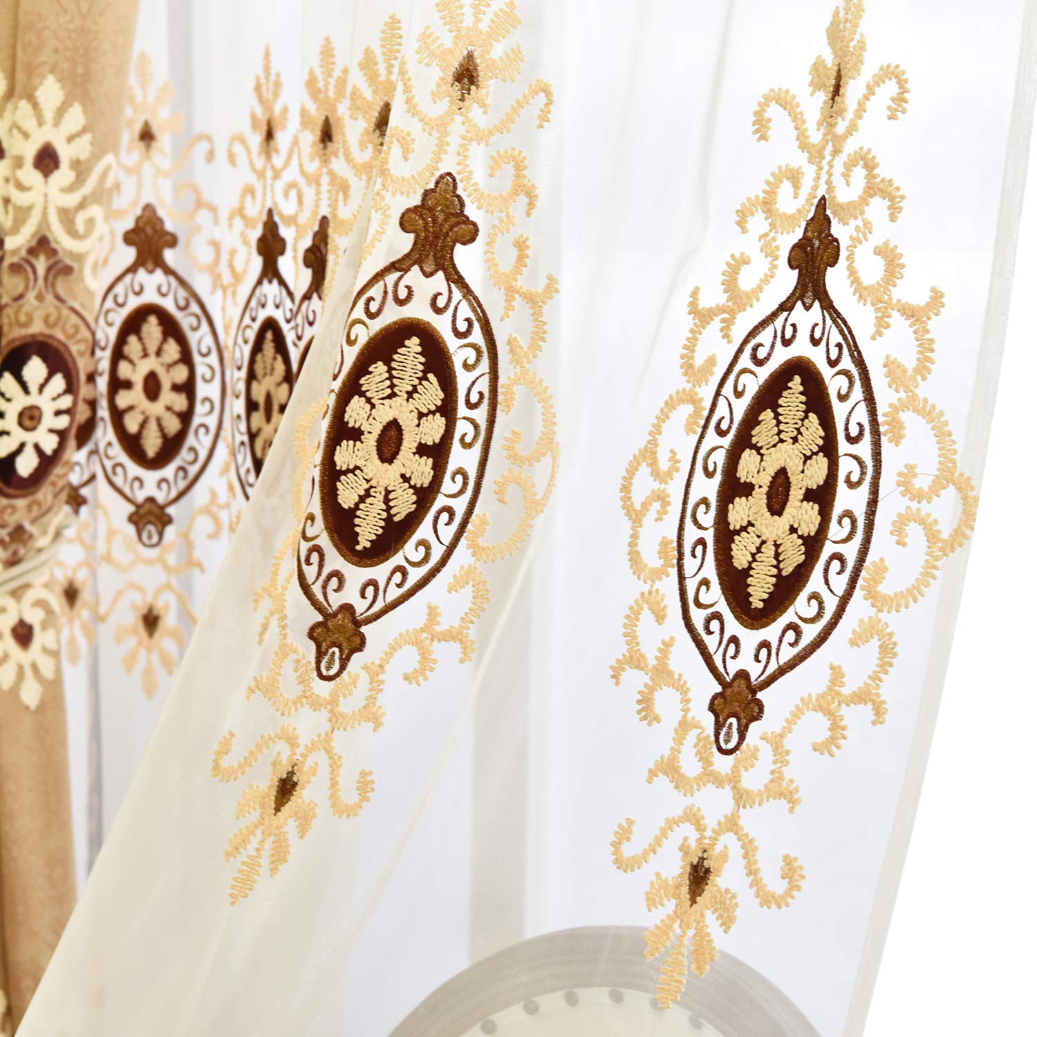 VOGOL Embroidered Curtains 84 inches Long Grommet Window Treatment Voile Panel Drape for Living Room Kitchen, Two Panels, W54 x L84 inch