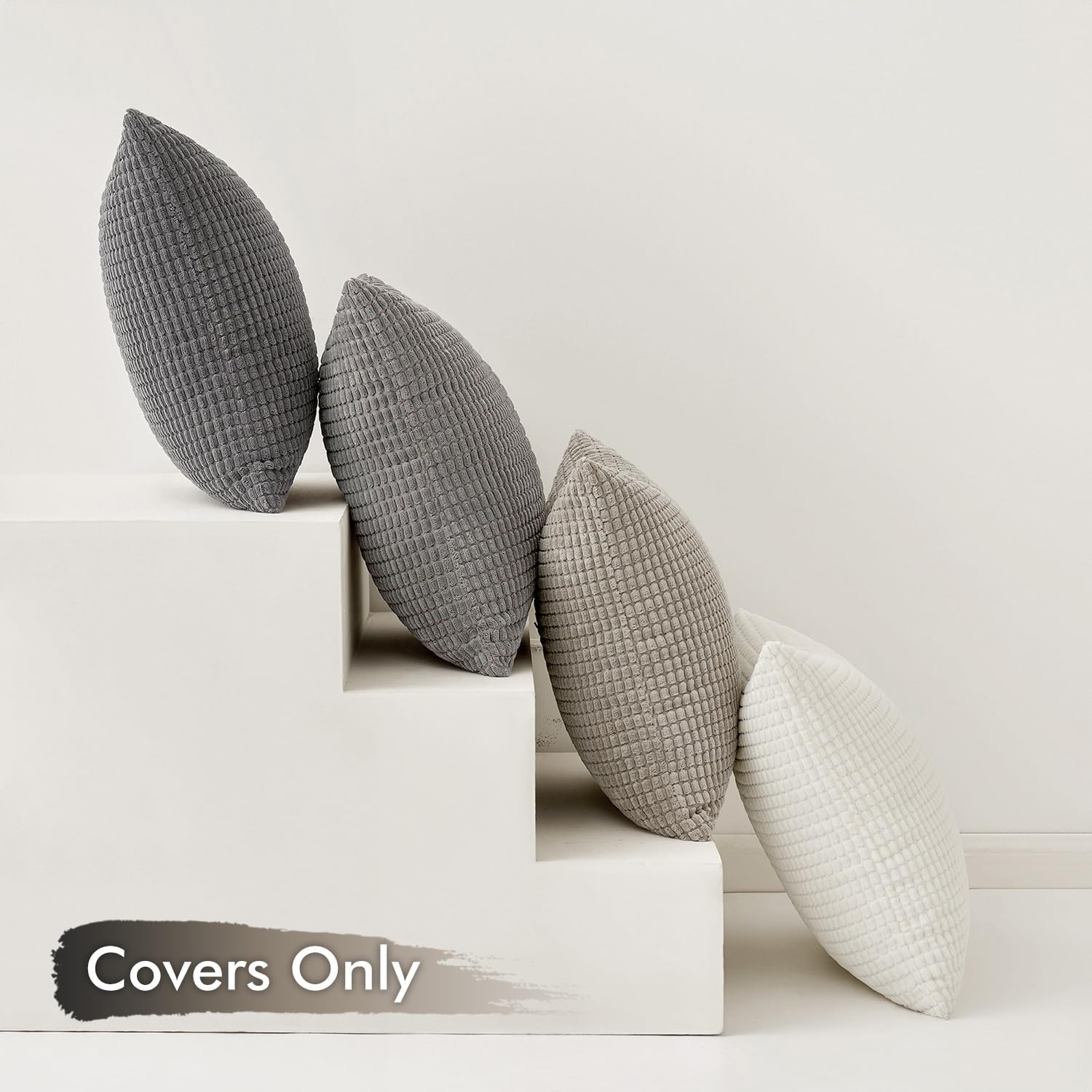MIULEE Timeless Neutral Pillow Covers 18x18 Inch Set of 4 Mid Century Modern Grey Throw Pillows Rustic Corduroy Couch Pillowcases Nordic Home Decor for Sofa Living Room Bed