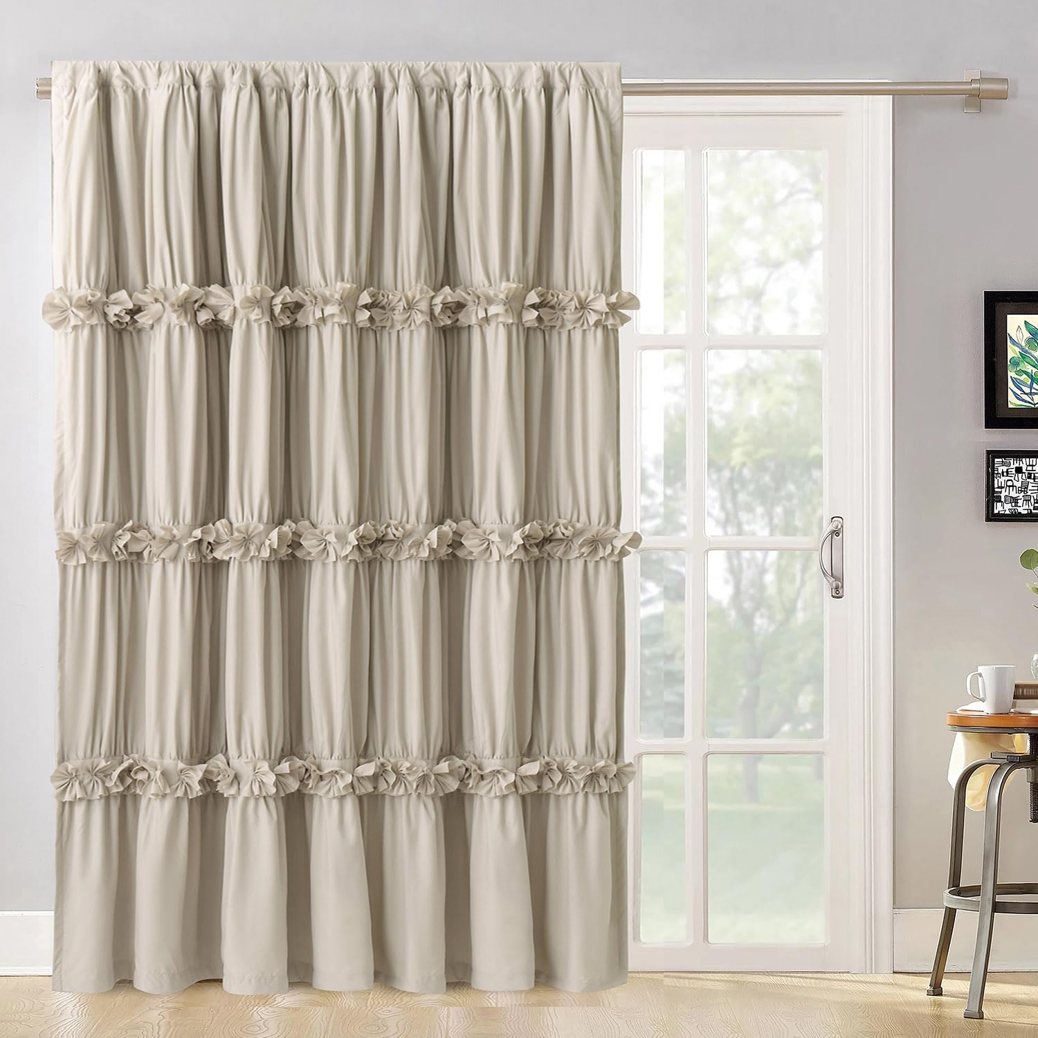 Homechoice Decor Thermal Insulated Blackout Window Curtains, 54" W x 84" L (Pair), Boho Ruched Window Treatments with 3 Rows of Butterfly Flowers, Rustic Rod Pocket Drapes for Room, Camel (LQ-30)
