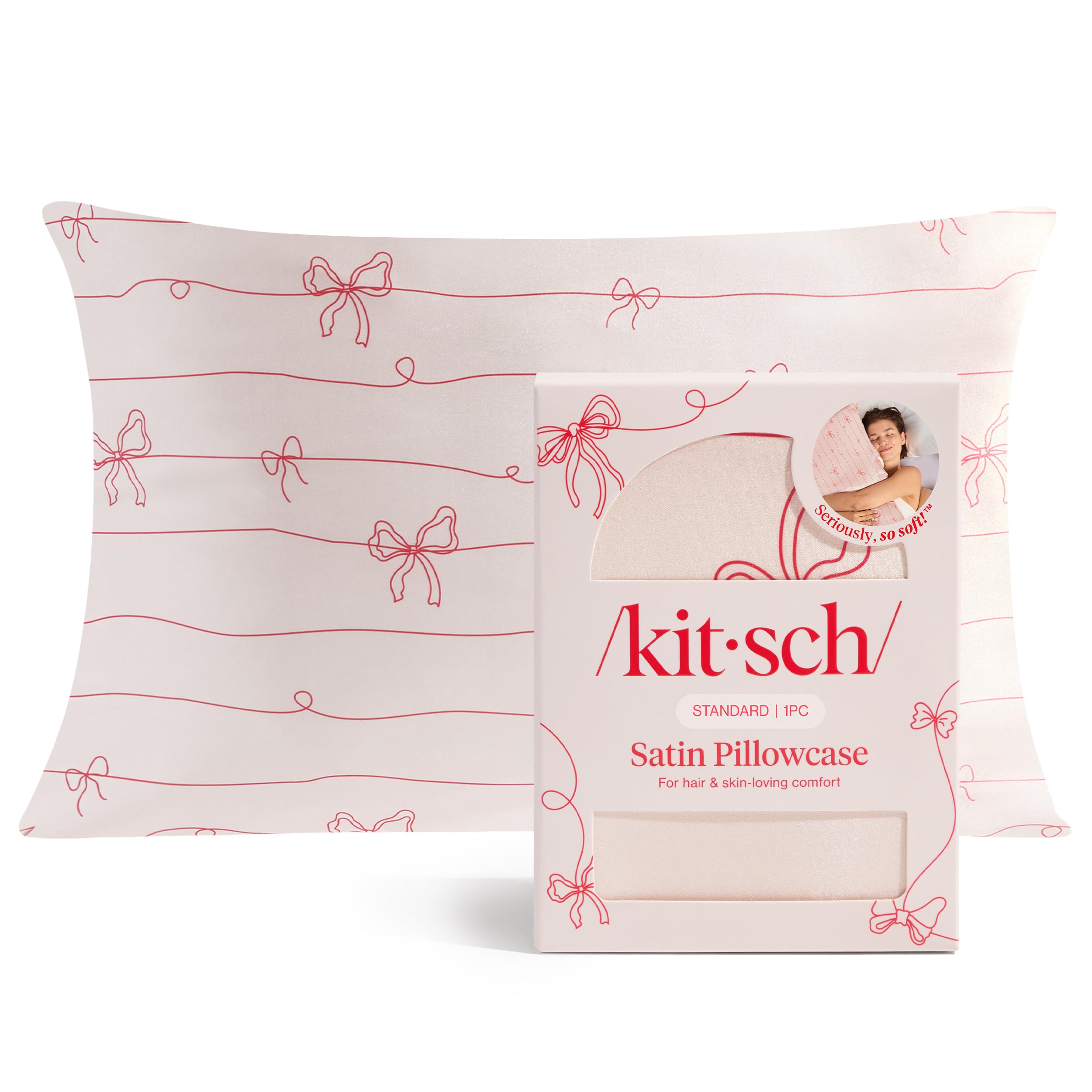 Kitsch Satin Pillowcase with Zipper for Hair & Skin - Softer Than Silk Pillow Cases, Smooth Cooling Satin Pillow Case, Wrinkle-Free, Machine Washable - Pillow Cases Standard Size (19x26), Ivory 2pcs