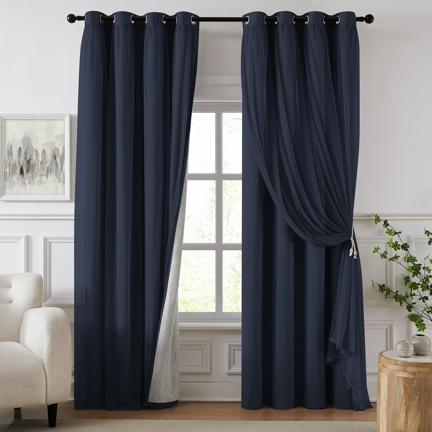 84 Inch Pink Double Layer Blackout Curtains with Sheer Overlay Grommet Window Drapes