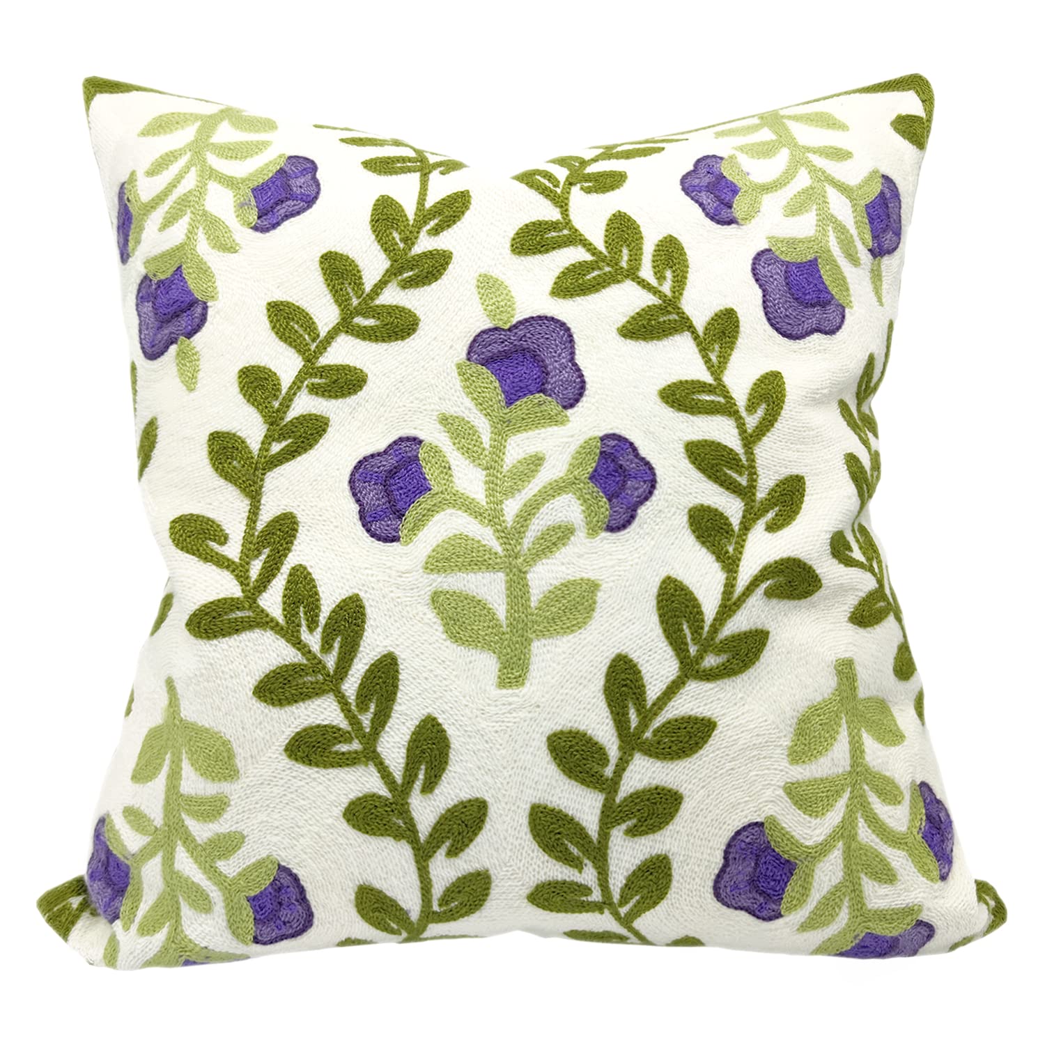 18 Inch Blue Floral Embroidered Cotton Pillow Covers Farmhouse Decor Set of 2