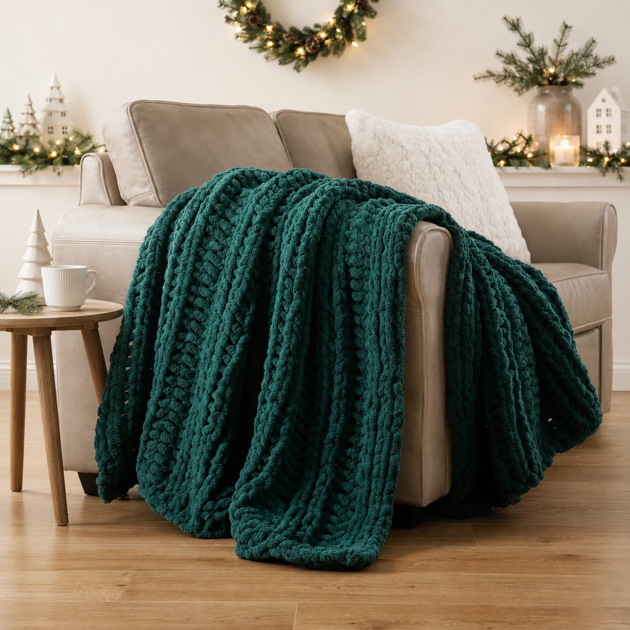 Battilo Chunky Knit Throw Blanket for Couch, Hand Made Chenille Throw Blanket, Super Soft Warm Cozy Taupe Blanket for Bed, Sofa, Living Room, 50"x60"