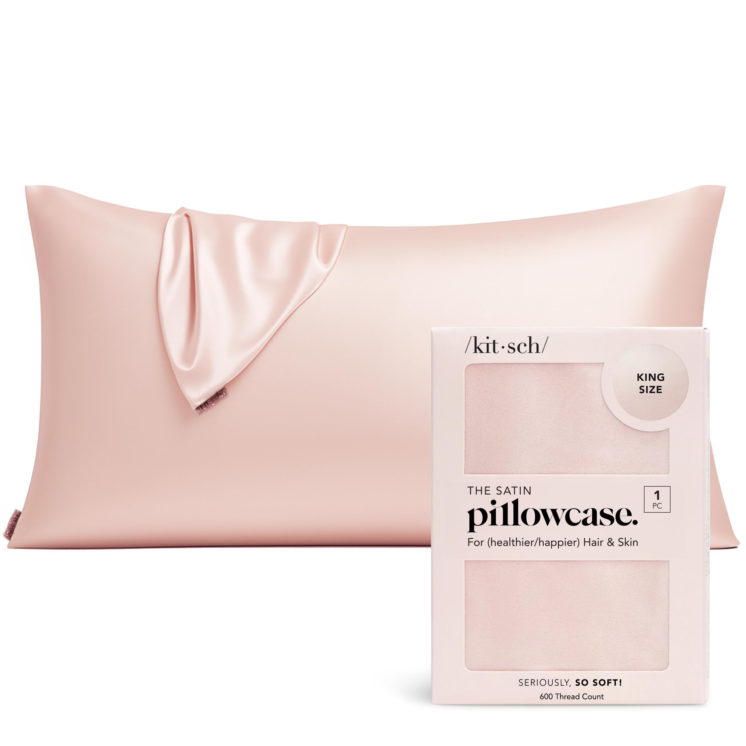 Kitsch Satin Pillowcase with Zipper for Hair & Skin - Softer Than Silk Pillow Cases, Smooth Cooling Satin Pillow Case, Wrinkle-Free, Machine Washable - Pillow Cases Standard Size (19x26), Ivory 2pcs