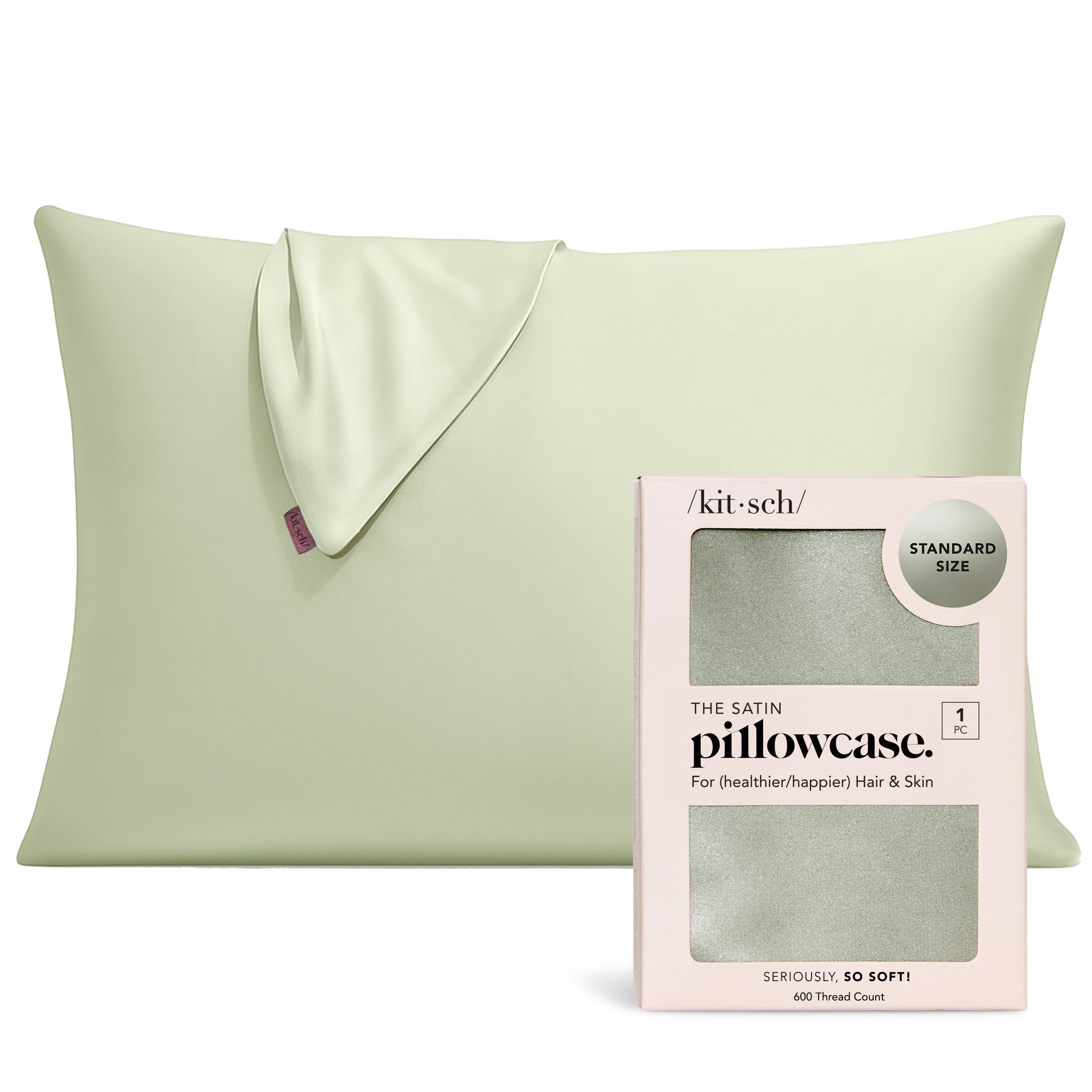 Kitsch Satin Pillowcase with Zipper for Hair & Skin - Softer Than Silk Pillow Cases, Smooth Cooling Satin Pillow Case, Wrinkle-Free, Machine Washable - Pillow Cases Standard Size (19x26), Ivory 2pcs