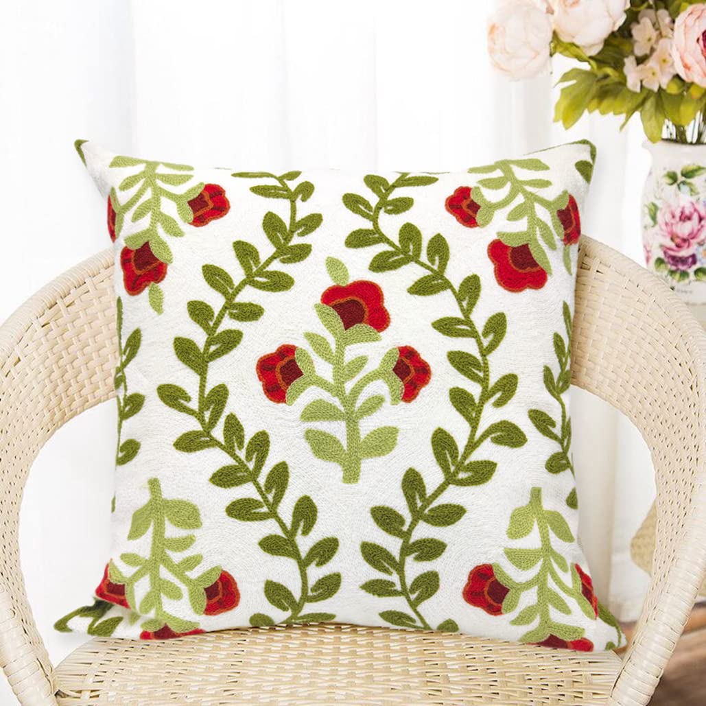 18 Inch Blue Floral Embroidered Cotton Pillow Covers Farmhouse Decor Set of 2