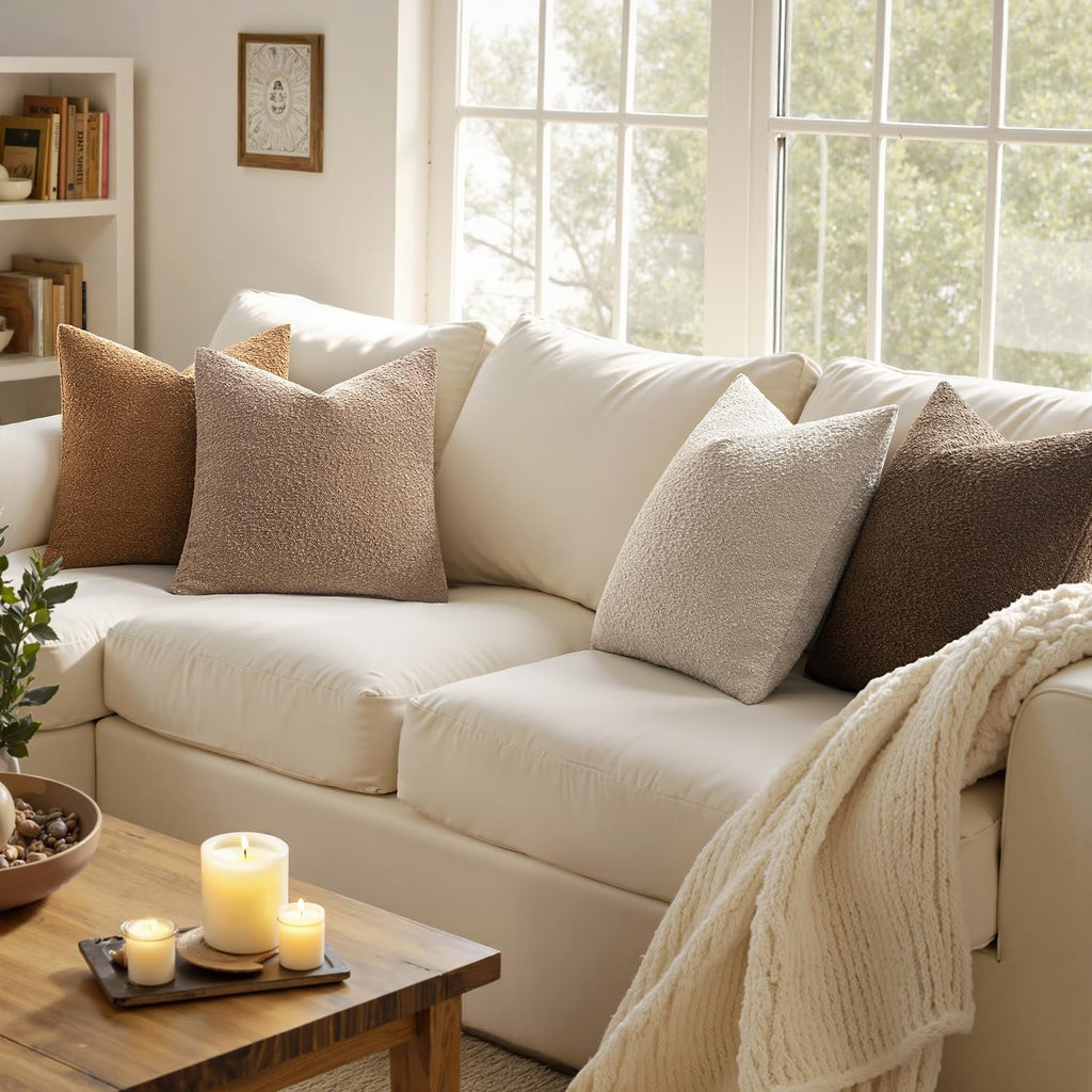 MIULEE Pack of 4 Decorative Textured Boucle Throw Pillow Covers 20x20 Inch Neutral Brown Accent Solid Pillow Cases Couch Cushion Covers for Modern Farmhouse Boho Chair Sofa Bed Livingroom Home Decor