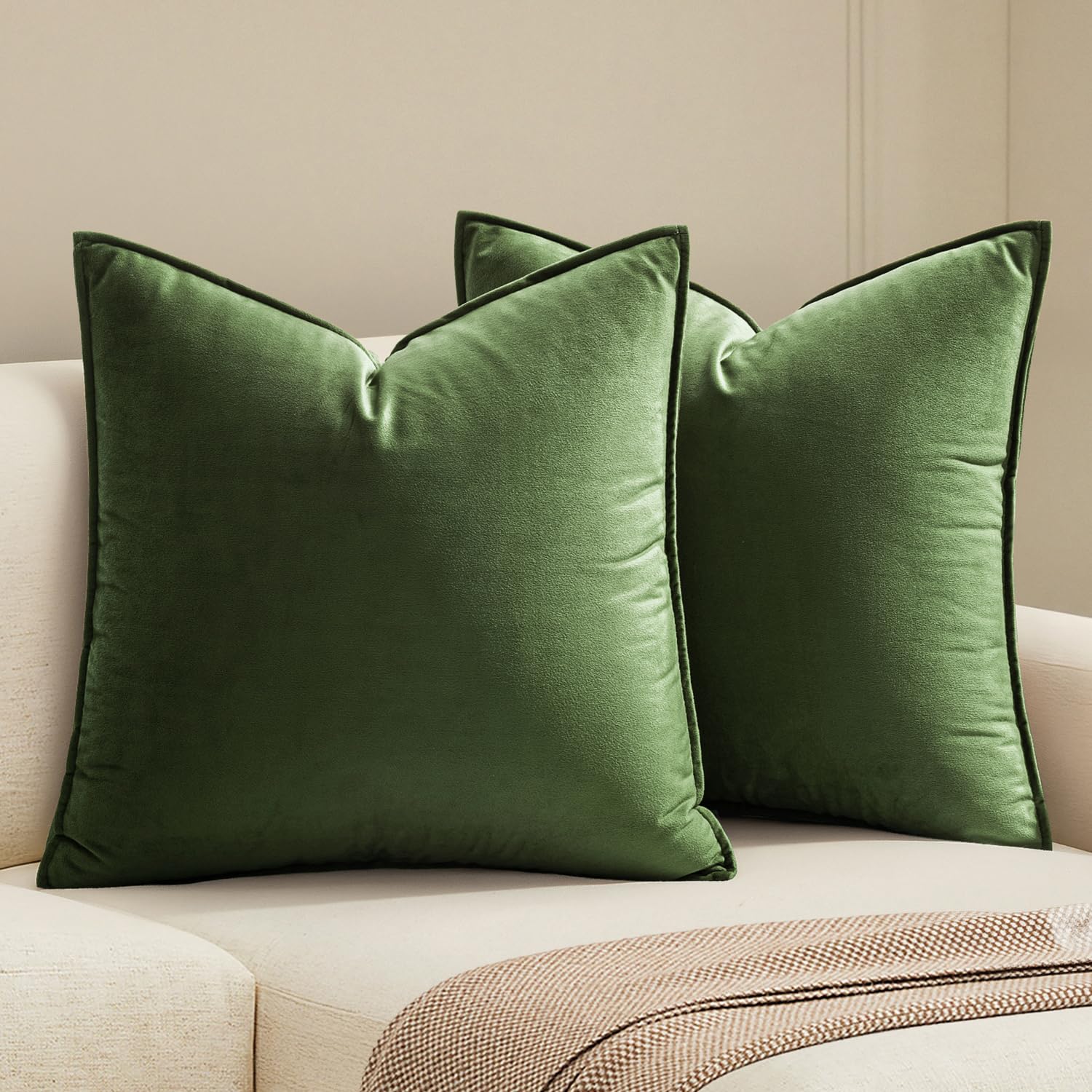 MIULEE Dark Coffee Velvet Throw Pillow Covers 22x22 Taupe Neutral Soft Decorative Solid Square Cushion Cases Pack of 2 Modern Luxury Home Decor for Couch, Sofa, Bedroom