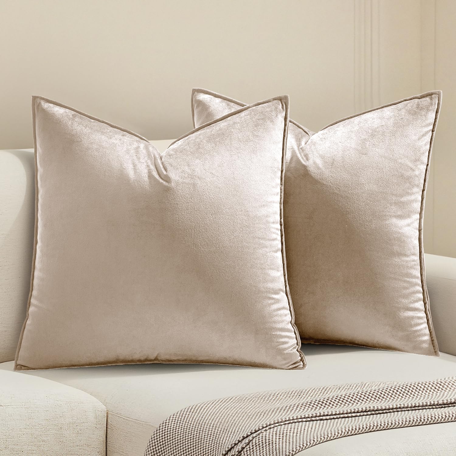 MIULEE Dark Coffee Velvet Throw Pillow Covers 22x22 Taupe Neutral Soft Decorative Solid Square Cushion Cases Pack of 2 Modern Luxury Home Decor for Couch, Sofa, Bedroom