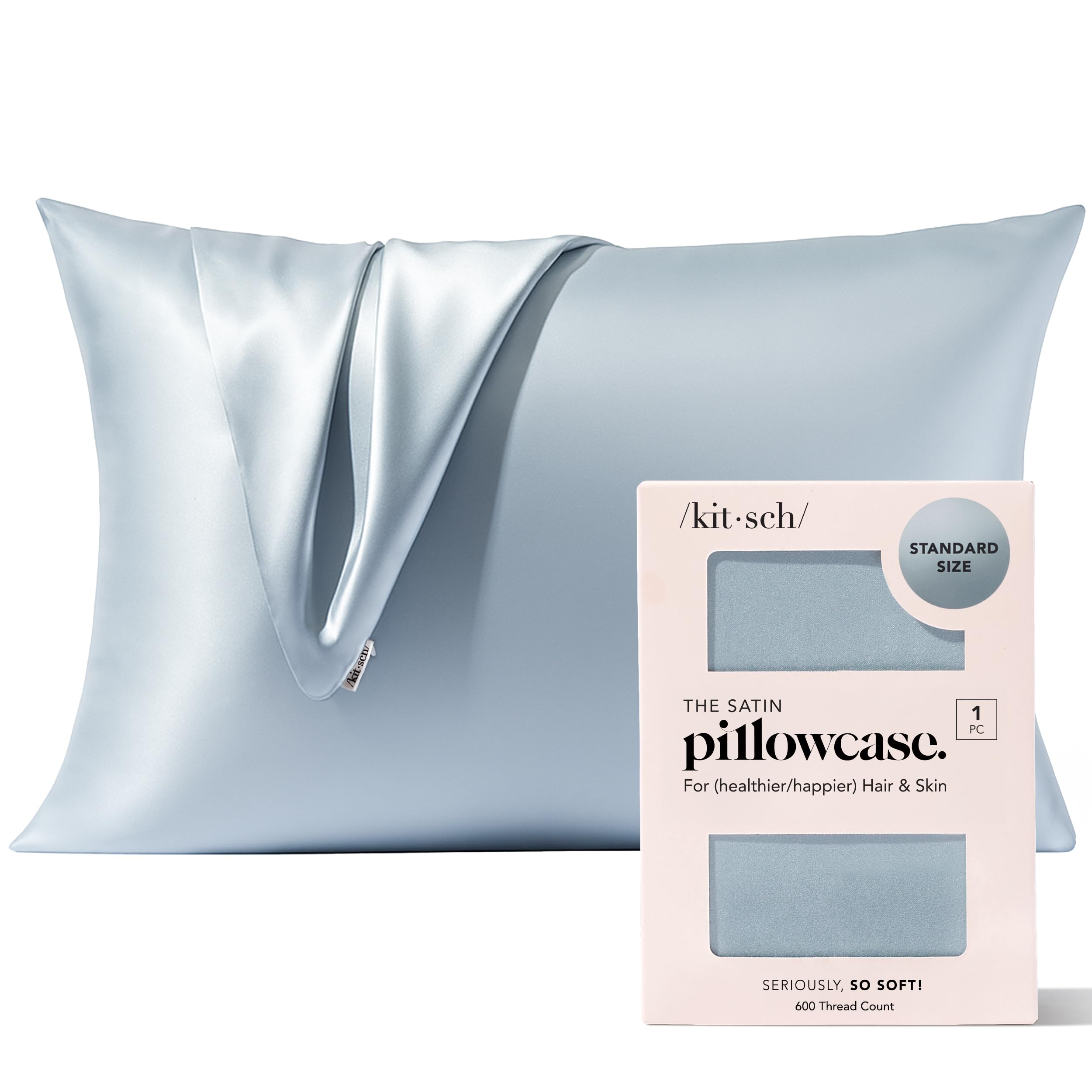 Kitsch Satin Pillowcase with Zipper for Hair & Skin - Softer Than Silk Pillow Cases, Smooth Cooling Satin Pillow Case, Wrinkle-Free, Machine Washable - Pillow Cases Standard Size (19x26), Ivory 2pcs
