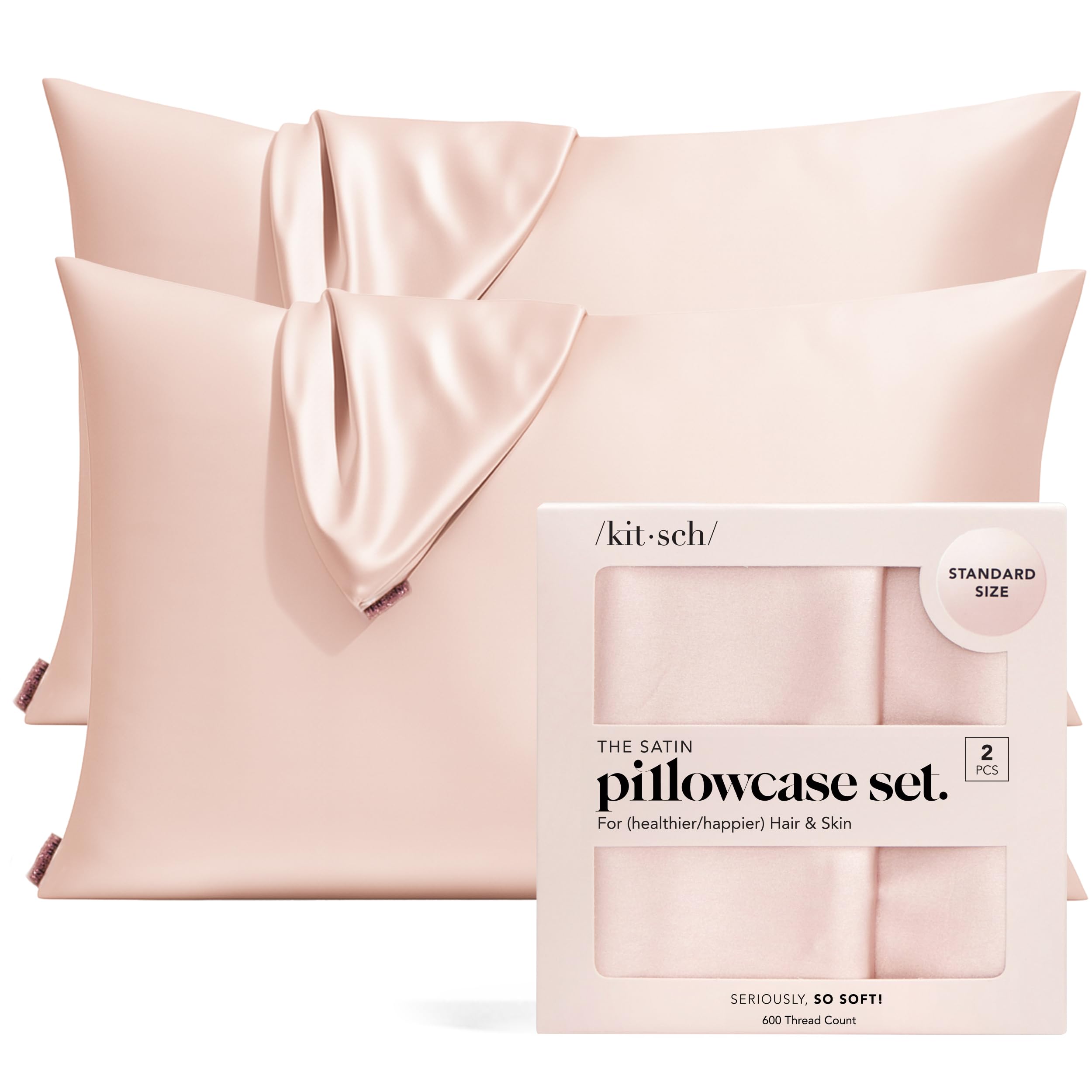 Kitsch Satin Pillowcase with Zipper for Hair & Skin - Softer Than Silk Pillow Cases, Smooth Cooling Satin Pillow Case, Wrinkle-Free, Machine Washable - Pillow Cases Standard Size (19x26), Ivory 2pcs