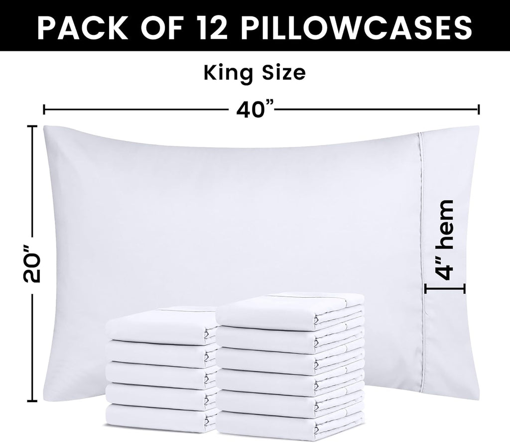 Utopia Bedding King Pillow Cases - 12 Pack - Envelope Closure - Soft Brushed Microfiber Fabric - Shrinkage and Fade Resistant Pillow Covers King Size 20 X 40 Inches (King, White)