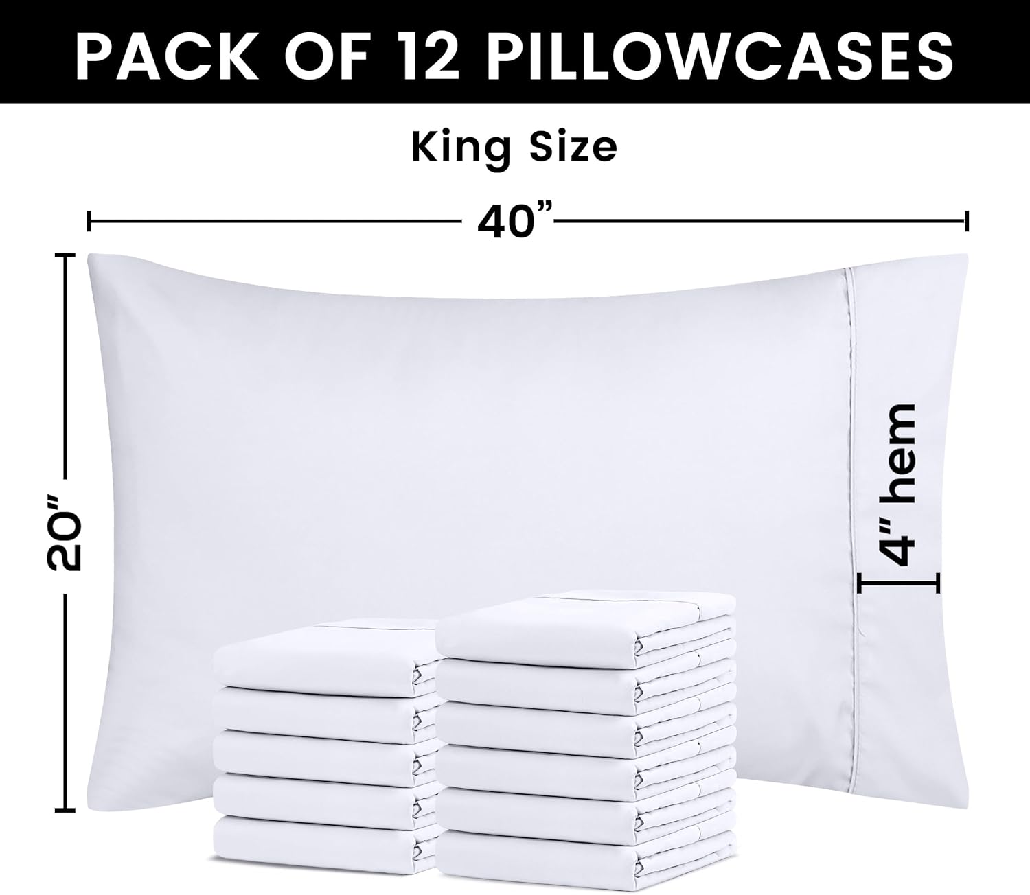 Utopia Bedding King Pillow Cases - 12 Pack - Envelope Closure - Soft Brushed Microfiber Fabric - Shrinkage and Fade Resistant Pillow Covers King Size 20 X 40 Inches (King, White)