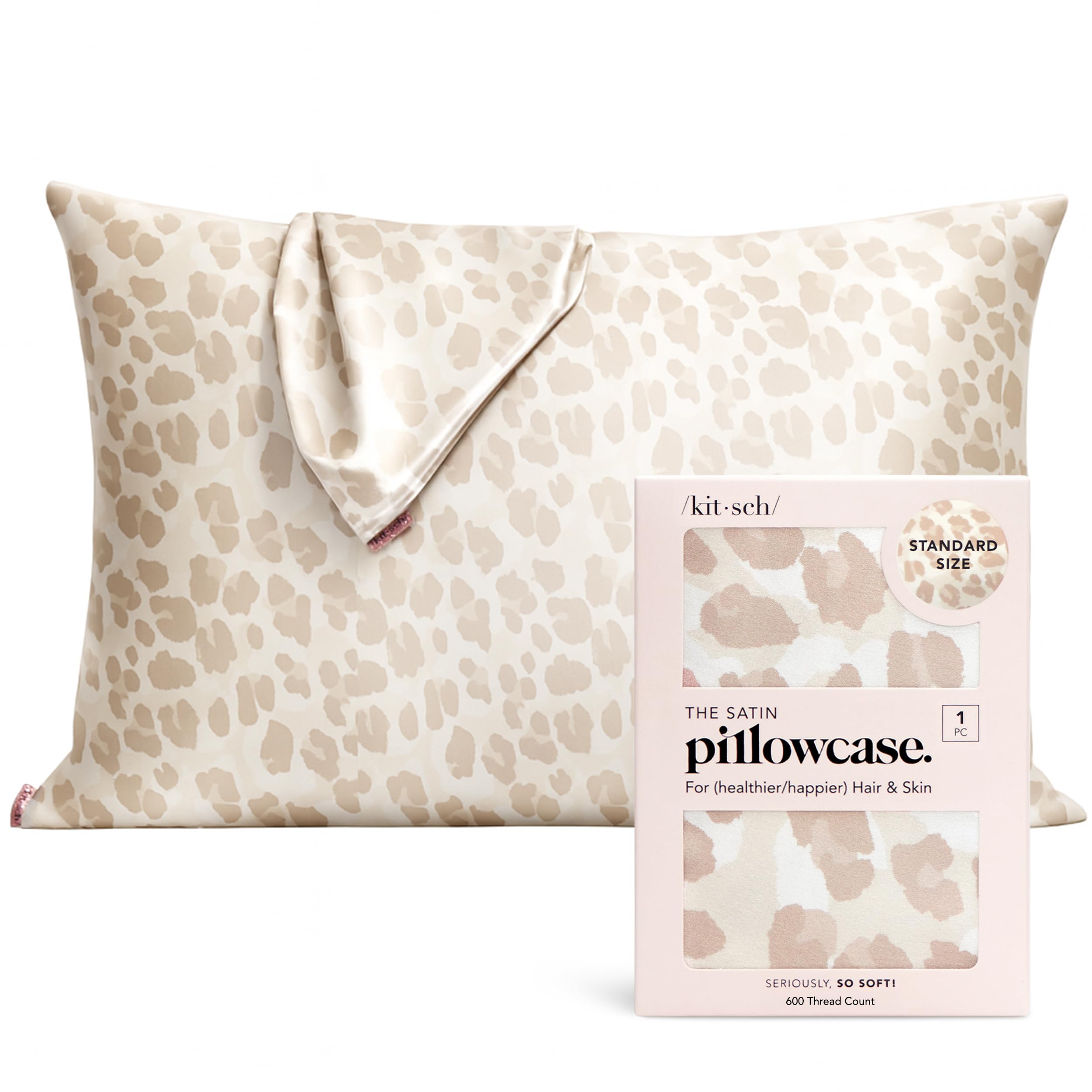 Kitsch Satin Pillowcase with Zipper for Hair & Skin - Softer Than Silk Pillow Cases, Smooth Cooling Satin Pillow Case, Wrinkle-Free, Machine Washable - Pillow Cases Standard Size (19x26), Ivory 2pcs