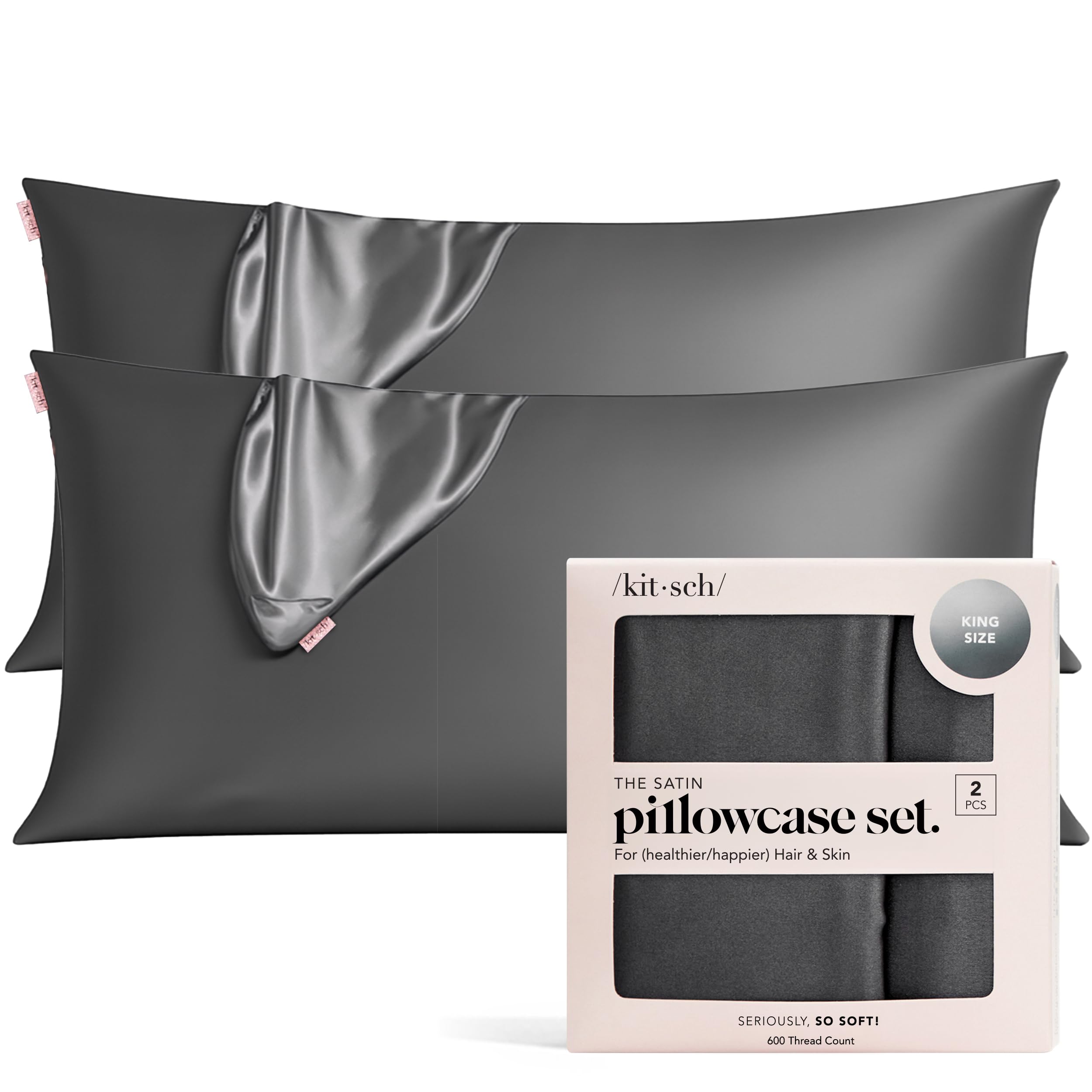 Kitsch Satin Pillowcase with Zipper for Hair & Skin - Softer Than Silk Pillow Cases, Smooth Cooling Satin Pillow Case, Wrinkle-Free, Machine Washable - Pillow Cases Standard Size (19x26), Ivory 2pcs