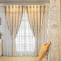 Amidoudou 1 Pair European Double Layer Curtains with Valances for Living Room Bedroom 3D Flower Embroidered Curtains (Grey,54x96 Inch)