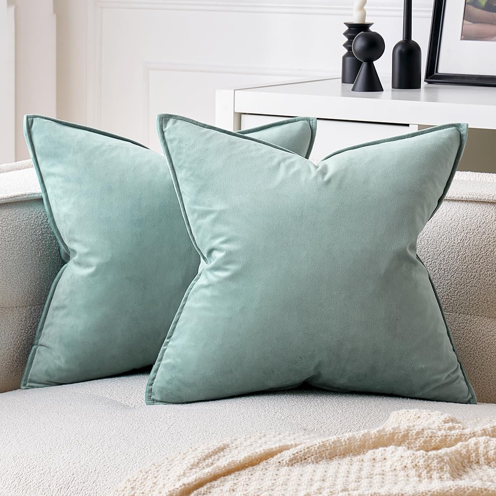 MIULEE Dark Coffee Velvet Throw Pillow Covers 22x22 Taupe Neutral Soft Decorative Solid Square Cushion Cases Pack of 2 Modern Luxury Home Decor for Couch, Sofa, Bedroom