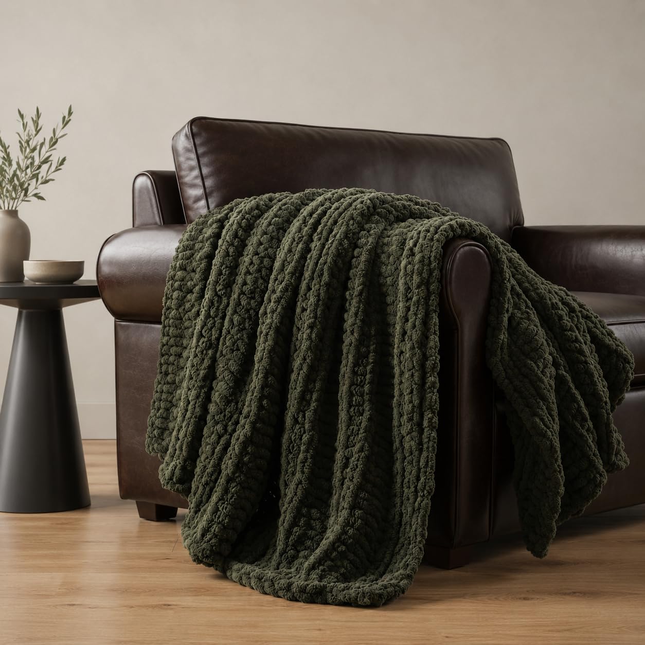 Battilo Chunky Knit Throw Blanket for Couch, Hand Made Chenille Throw Blanket, Super Soft Warm Cozy Taupe Blanket for Bed, Sofa, Living Room, 50"x60"