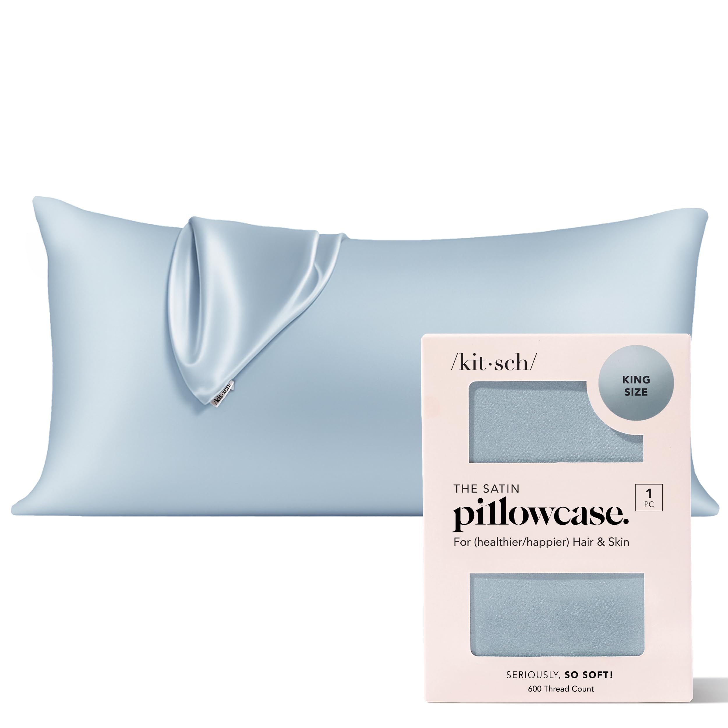Kitsch Satin Pillowcase with Zipper for Hair & Skin - Softer Than Silk Pillow Cases, Smooth Cooling Satin Pillow Case, Wrinkle-Free, Machine Washable - Pillow Cases Standard Size (19x26), Ivory 2pcs
