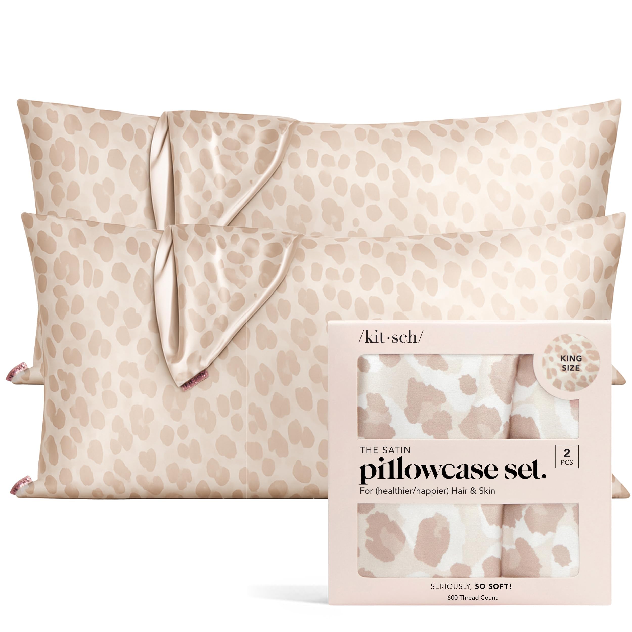 Kitsch Satin Pillowcase with Zipper for Hair & Skin - Softer Than Silk Pillow Cases, Smooth Cooling Satin Pillow Case, Wrinkle-Free, Machine Washable - Pillow Cases Standard Size (19x26), Ivory 2pcs