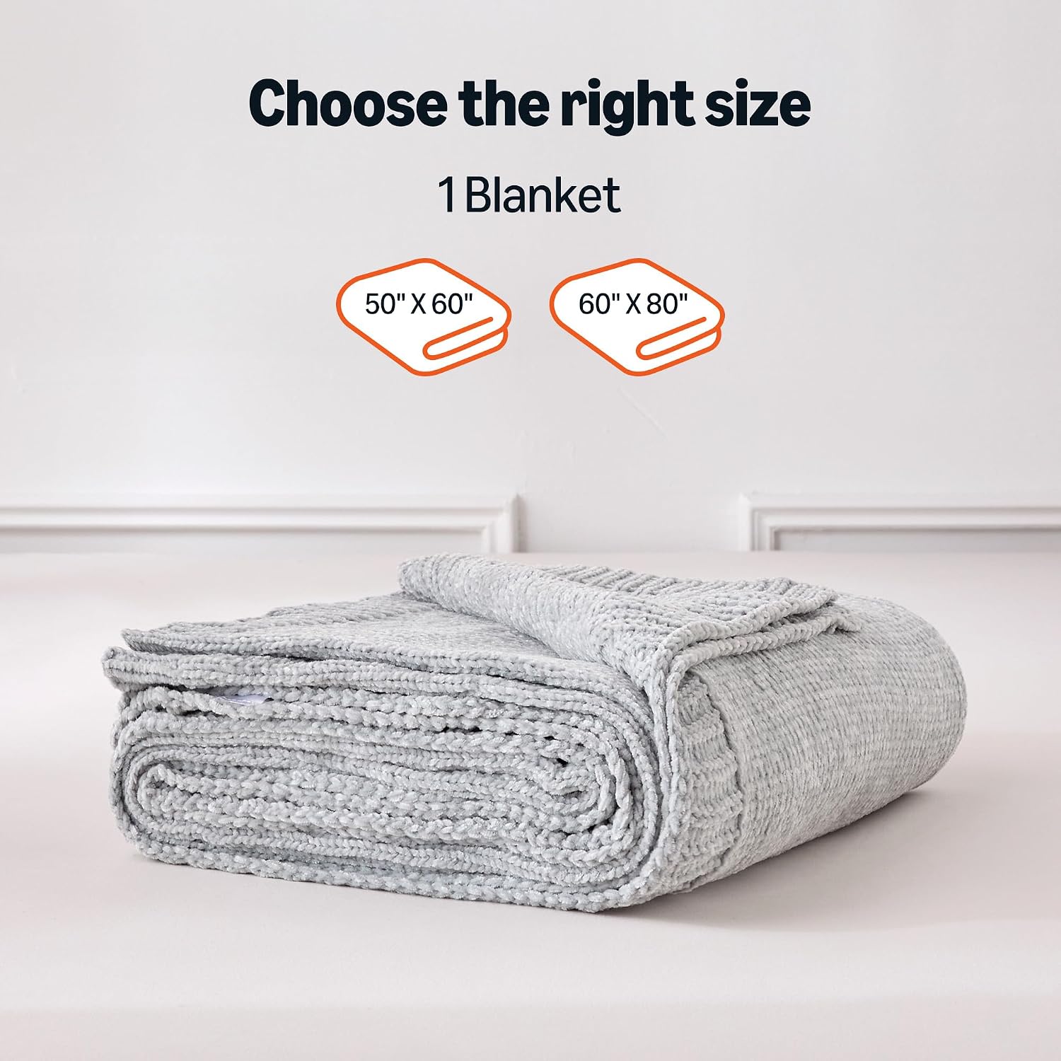 Grey Chunky Chenille Knit Throw Blanket 60x80 Inch Soft Cozy Sofa Bed Cover